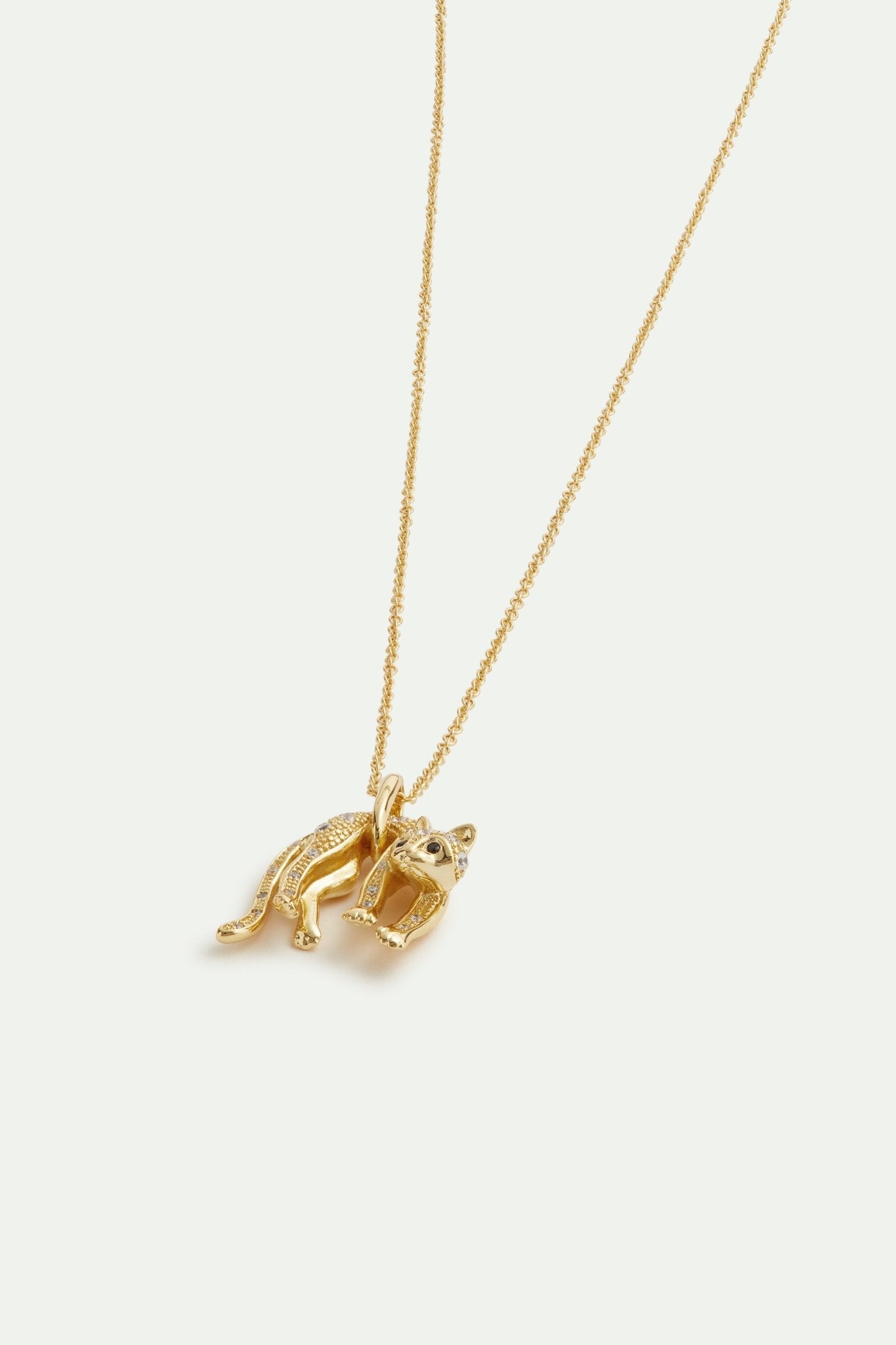 Golden Cat And Crystal Pendant Necklace | AVLA3051 - Les Nereides