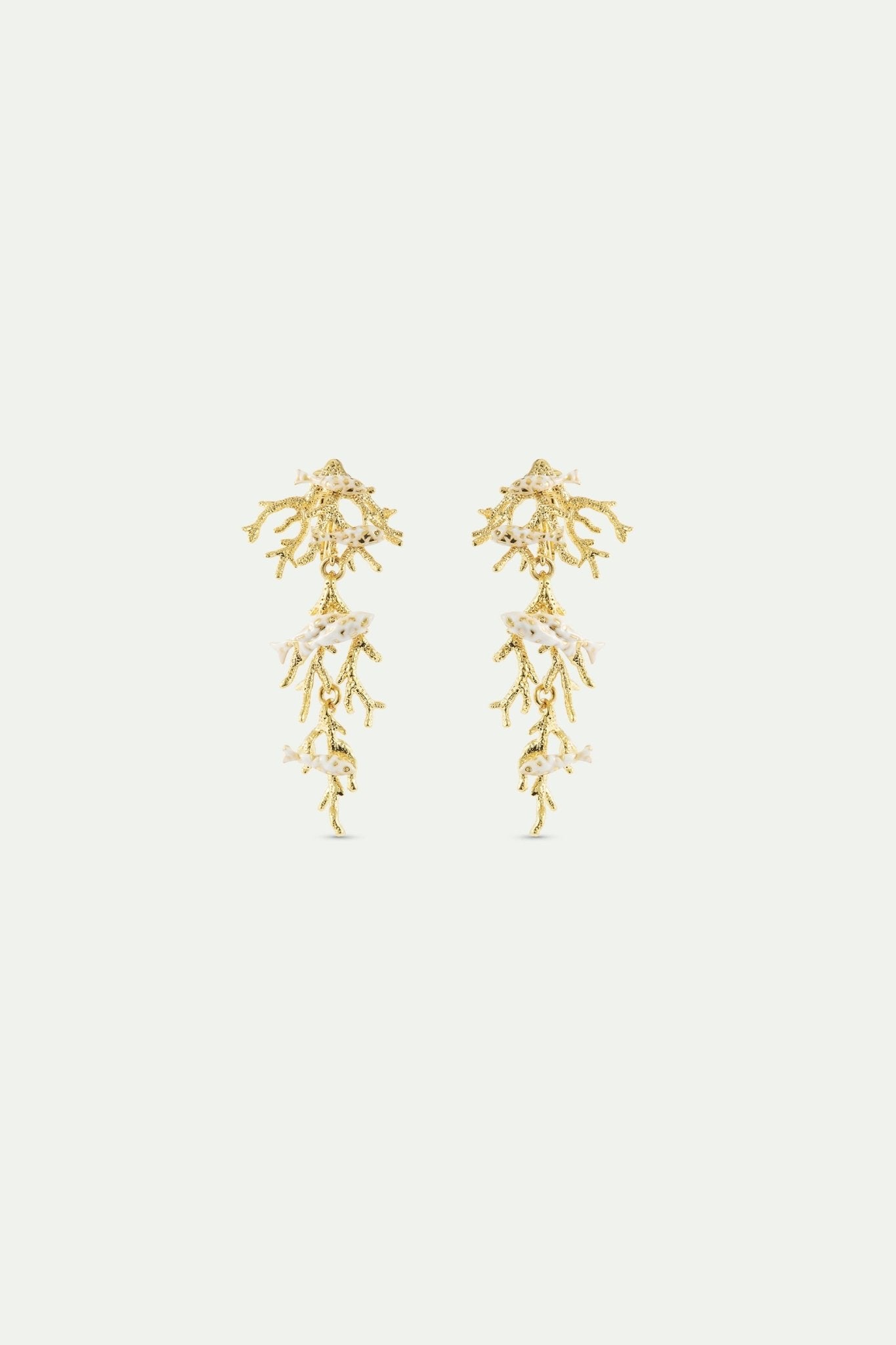 Golden Coral And White Fish Dangle Earrings | AXMO1051 - Les Nereides