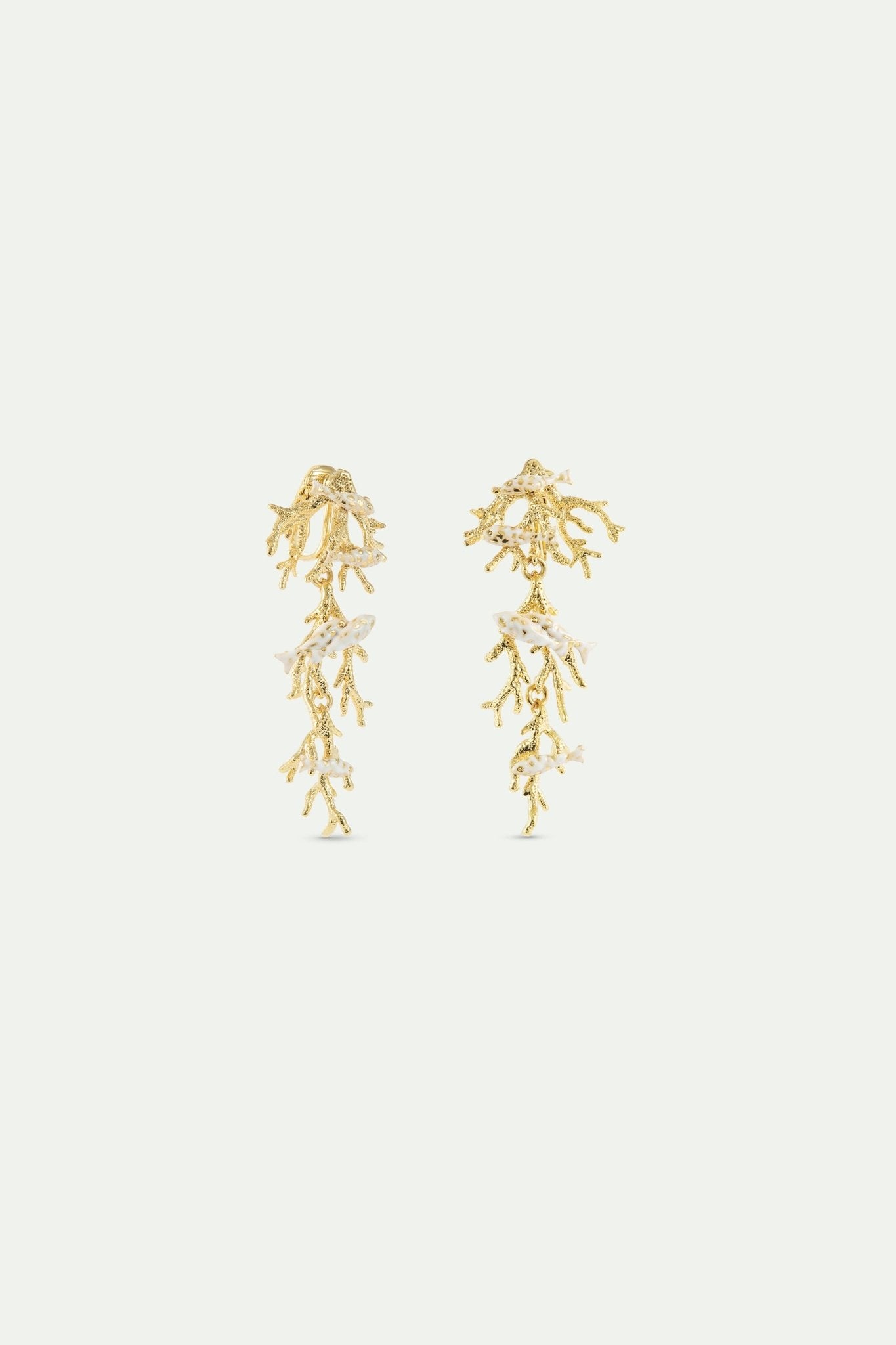 Golden Coral And White Fish Dangle Earrings | AXMO1051 - Les Nereides