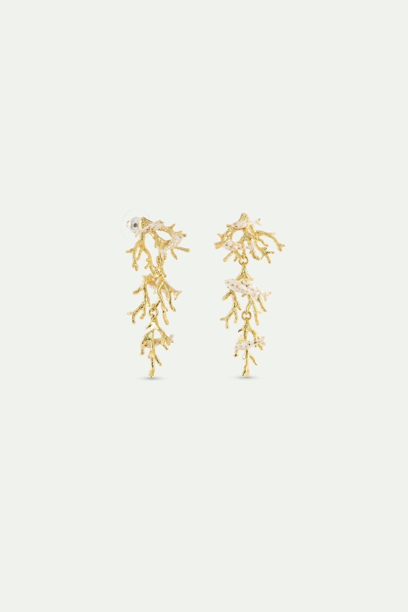 Golden Coral And White Fish Dangle Earrings | AXMO1051 - Les Nereides