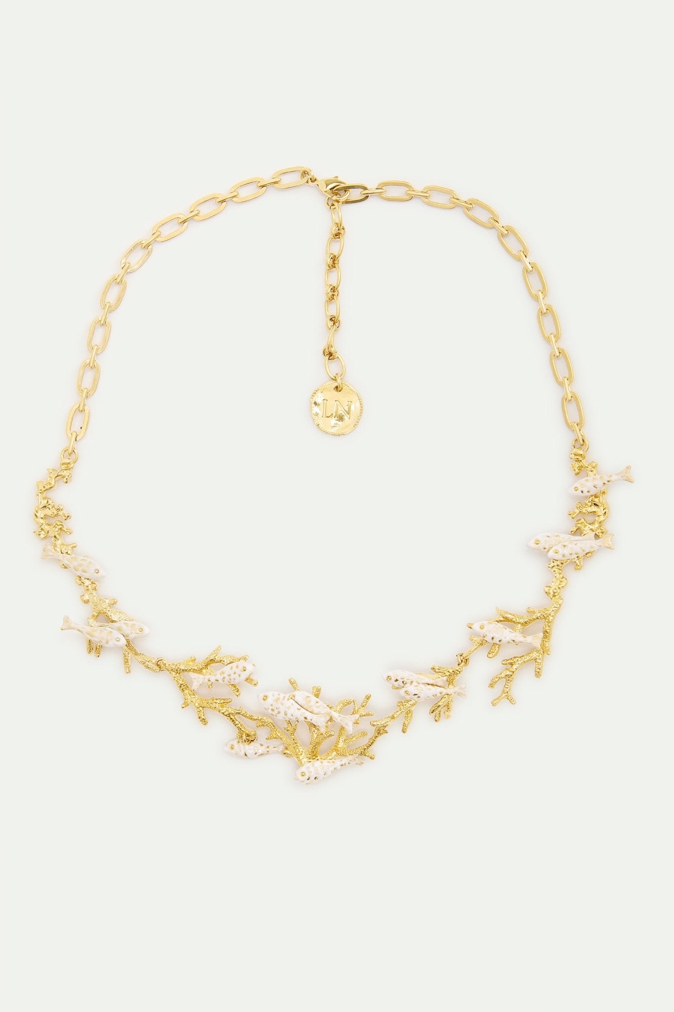 Golden Coral And White Fish Statement Necklace | AXMO3041 - Les Nereides