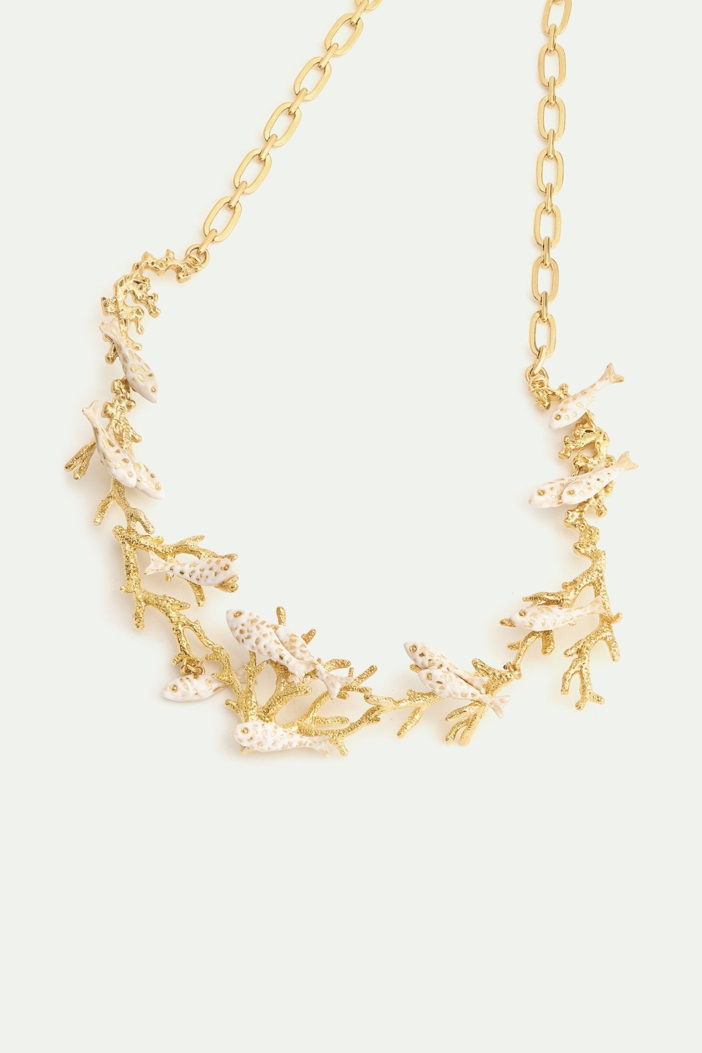 Golden Coral And White Fish Statement Necklace | AXMO3041 - Les Nereides