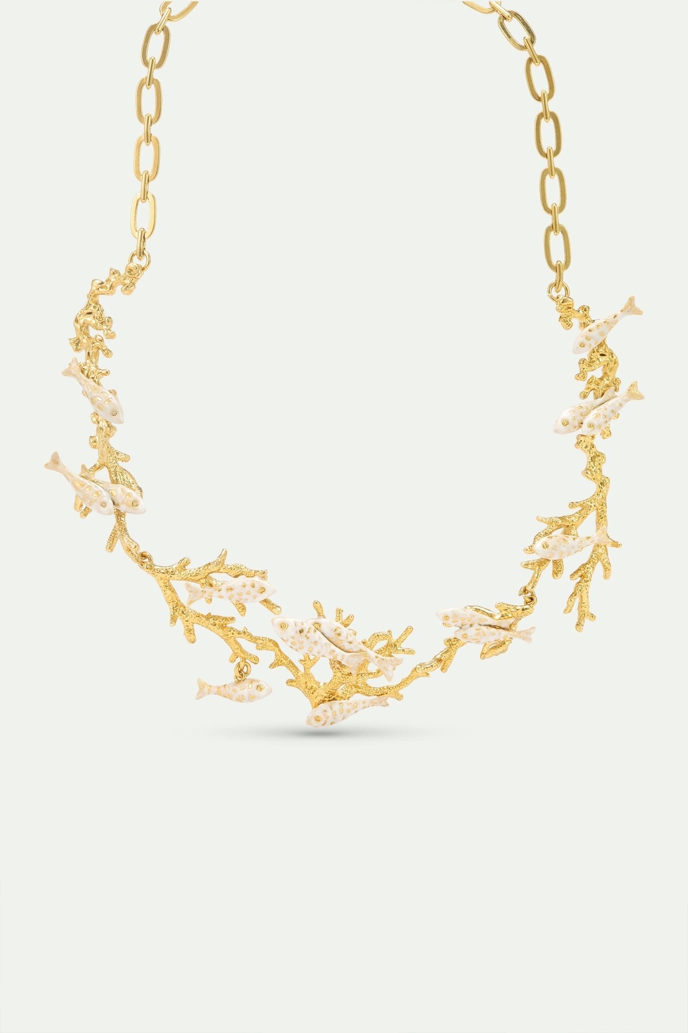 Golden Coral And White Fish Statement Necklace | AXMO3041 - Les Nereides