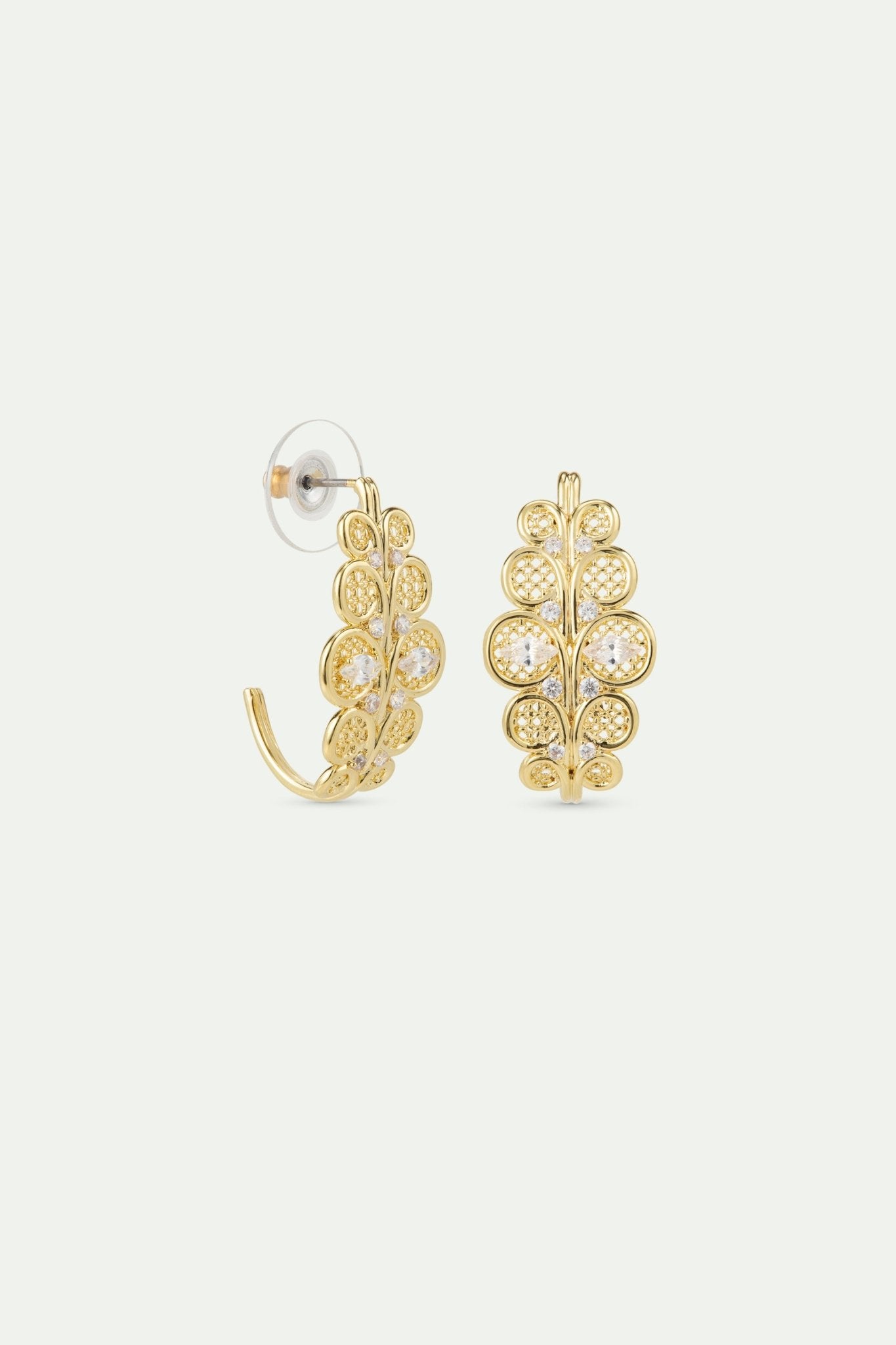 Golden Filigree Hoop Earrings With Crystals | AWOP1011 - Les Nereides