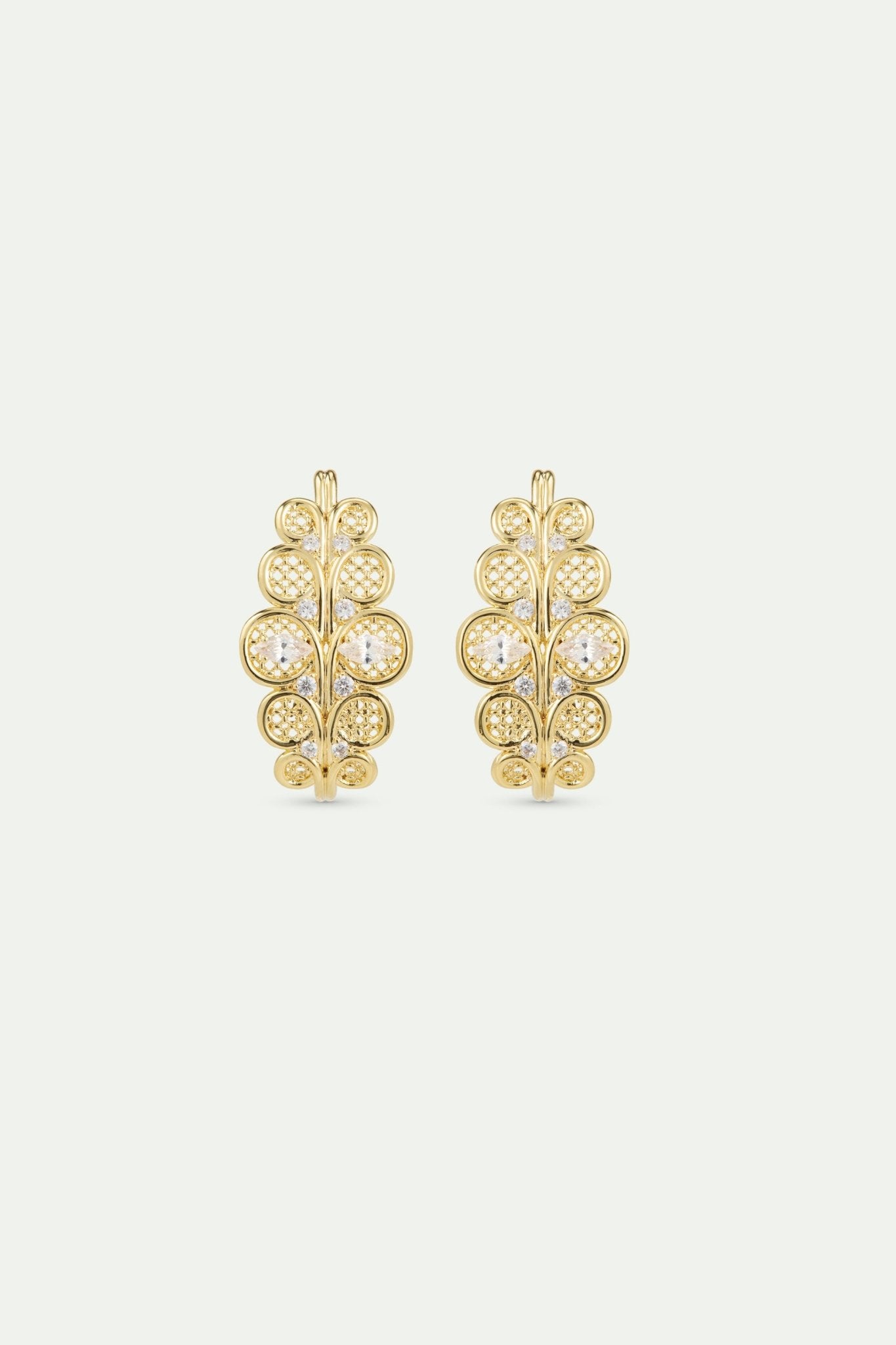Golden Filigree Hoop Earrings With Crystals | AWOP1011 - Les Nereides