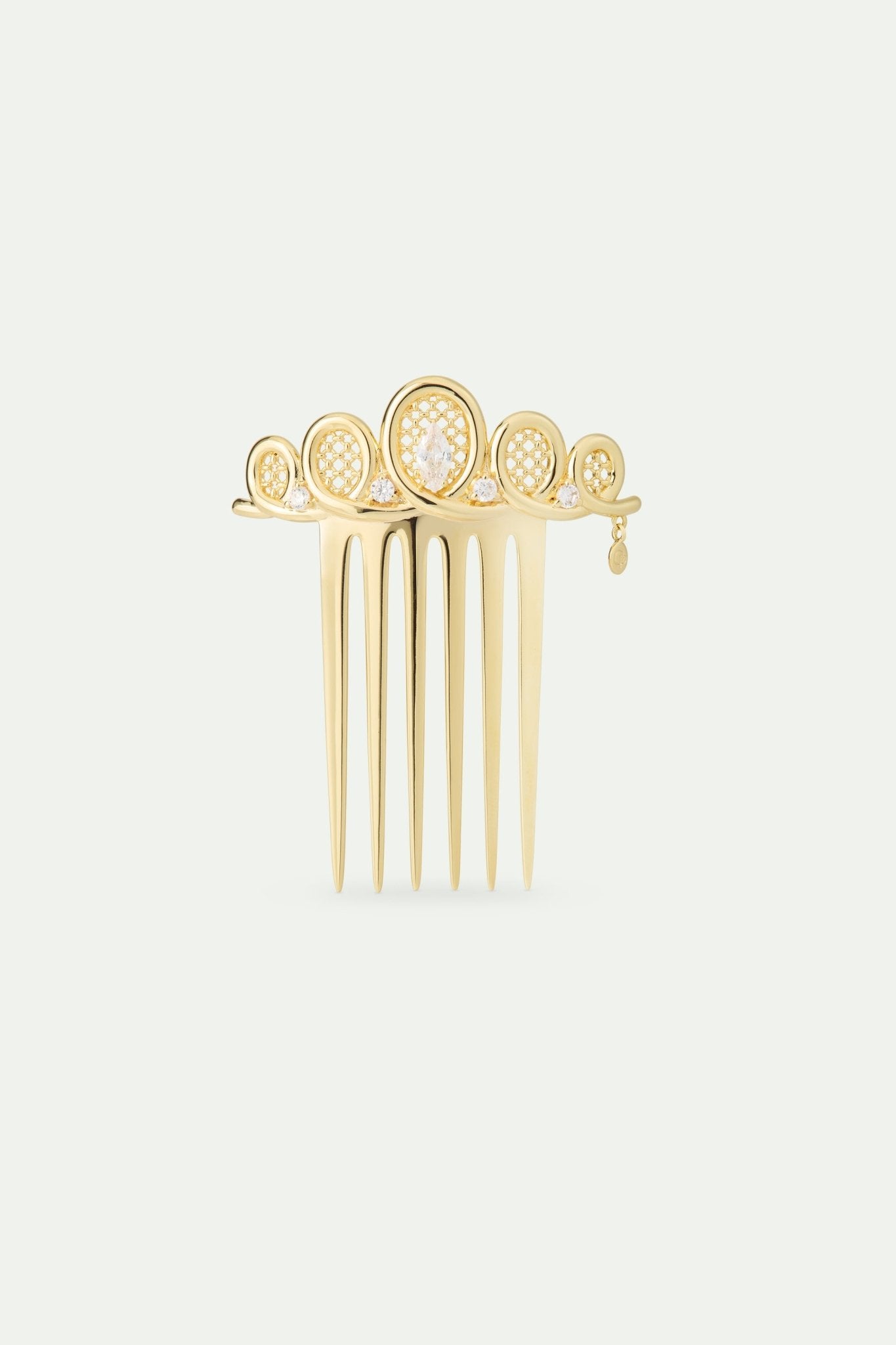 Golden Filigree Tiara Hair Comb With Crystals | AWOP4011 - Les Nereides