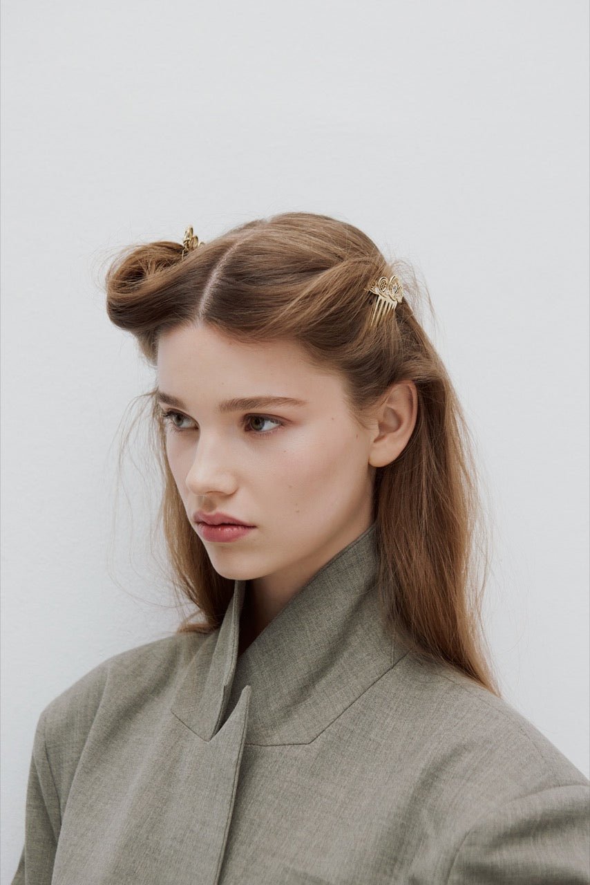 Golden Filigree Tiara Hair Comb With Crystals | AWOP4011 - Les Nereides