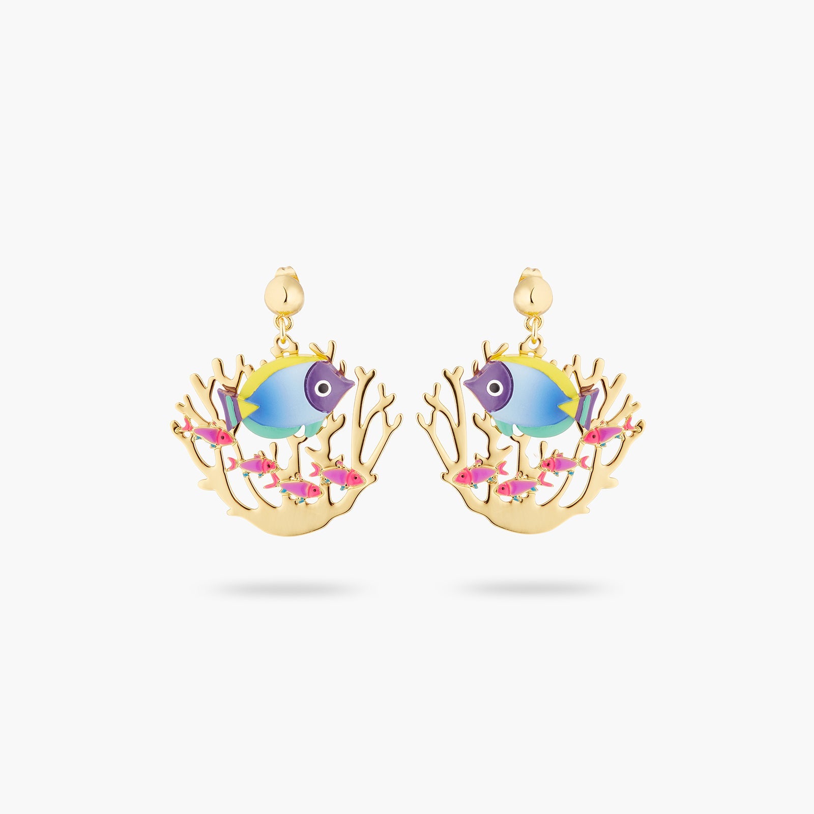 Golden Fish And Coral Earrings | ATOC1081 - Les Nereides