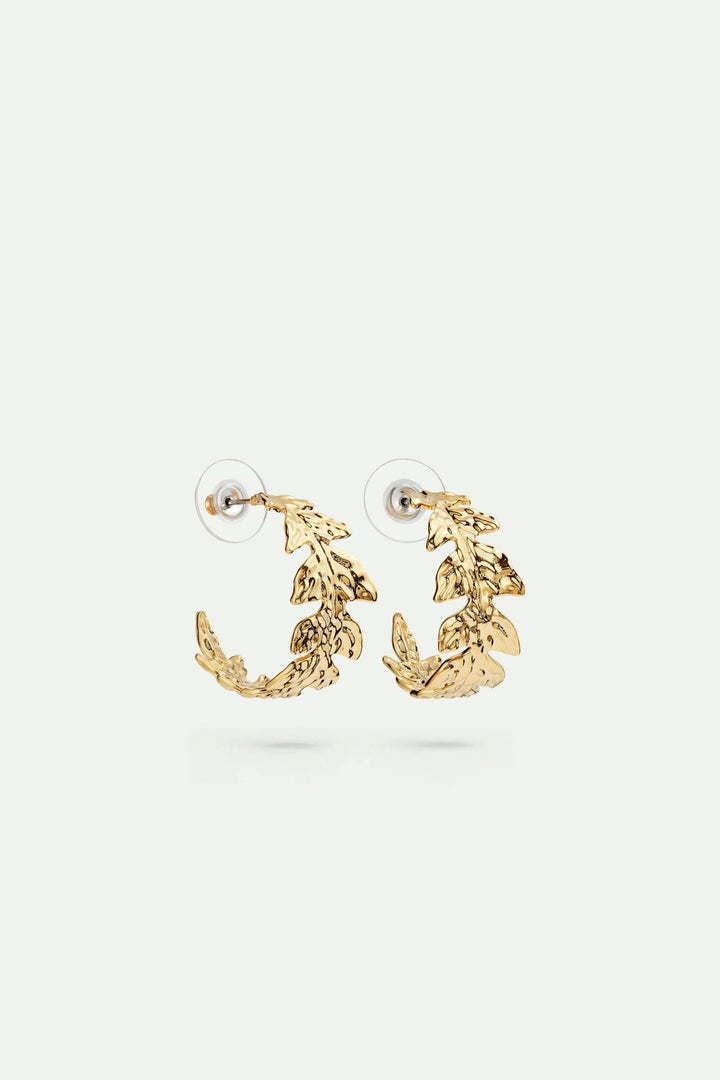 Golden leaf crown hoop earrings | AVNF1141 - Les Nereides