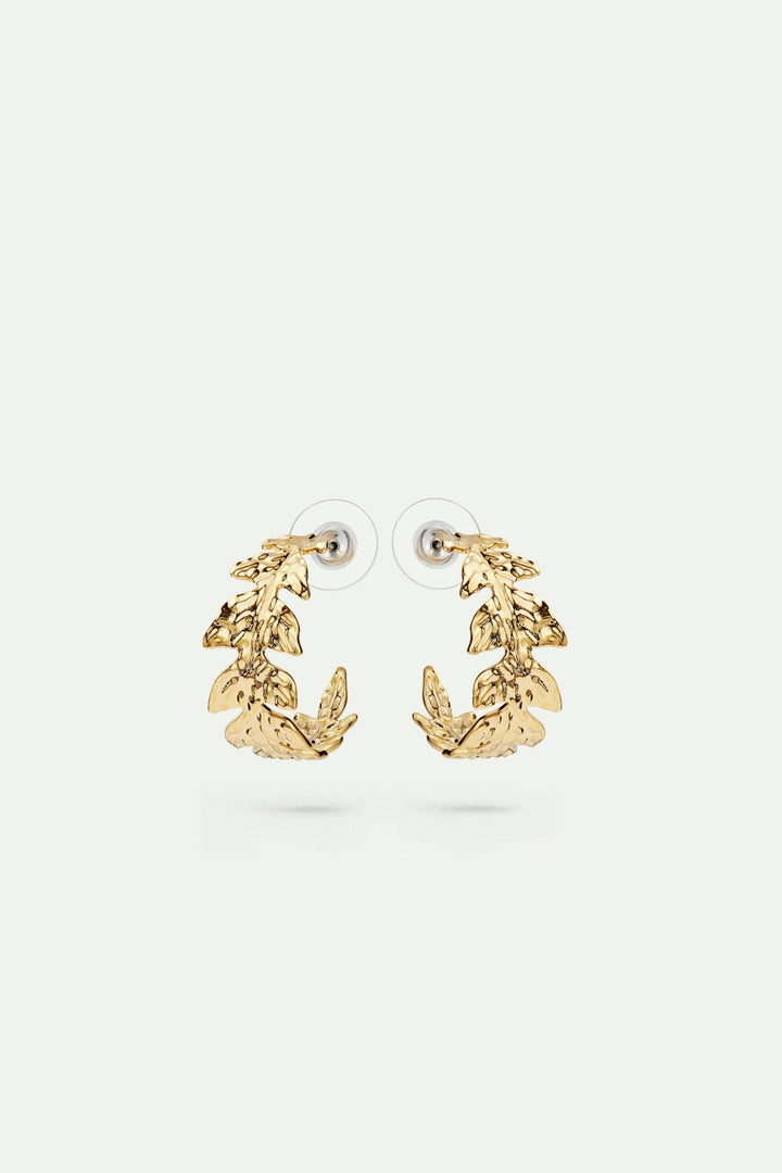 Golden leaf crown hoop earrings | AVNF1141 - Les Nereides