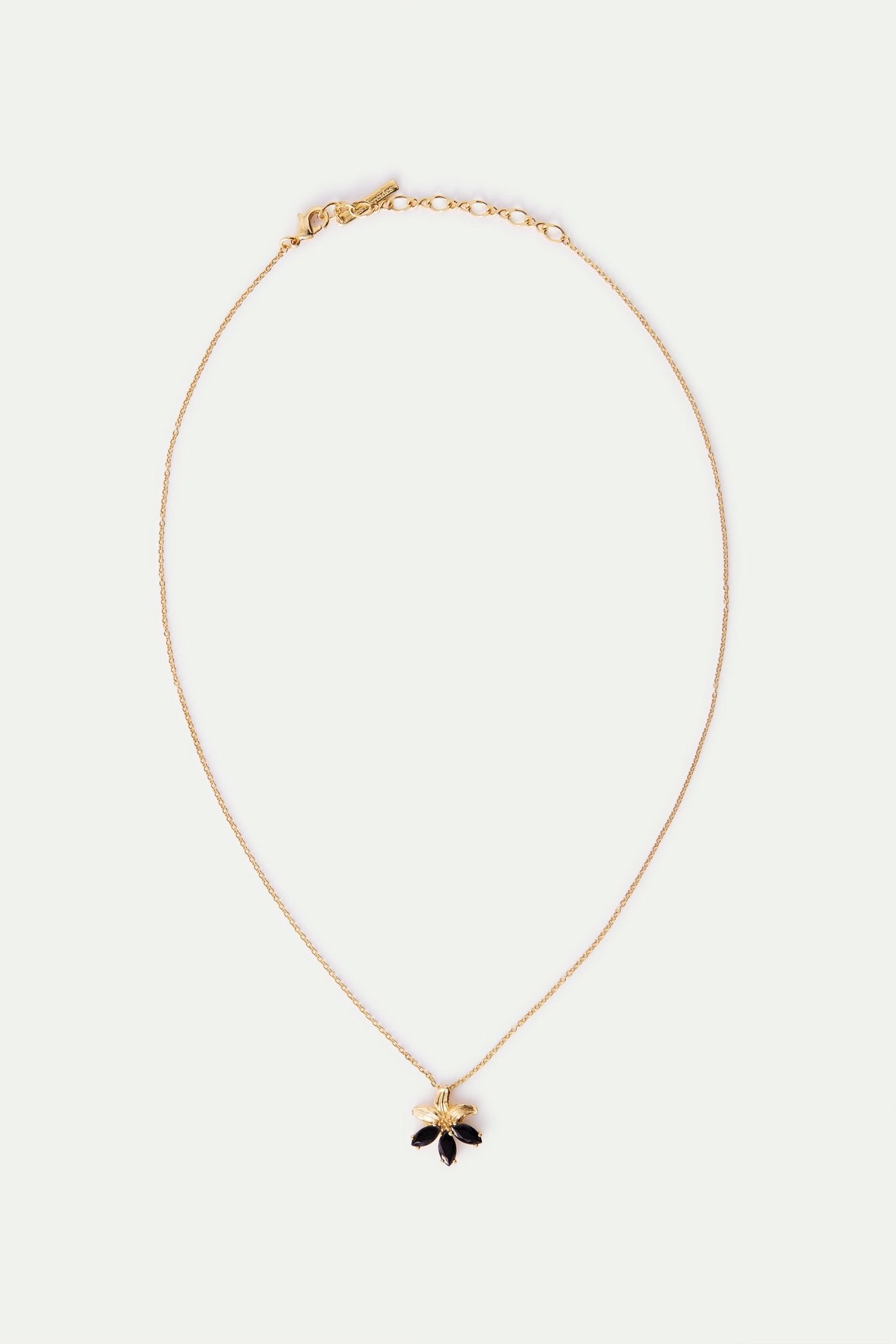 Golden Lily And Black Stone Pendant Necklace | AXNF3071 - Les Nereides