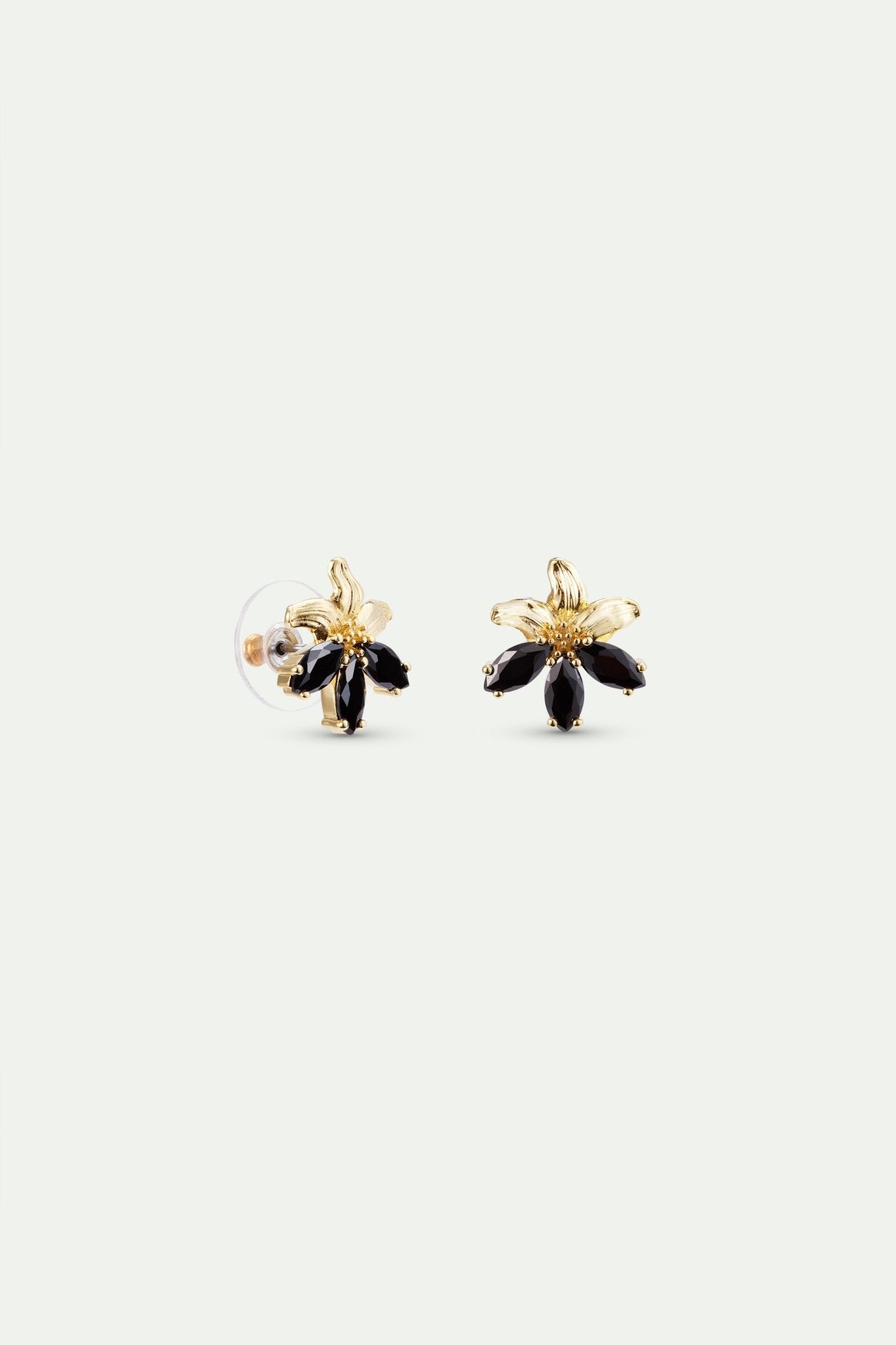 Golden Lily And Black Stone Post Earrings | AXNF1071 - Les Nereides