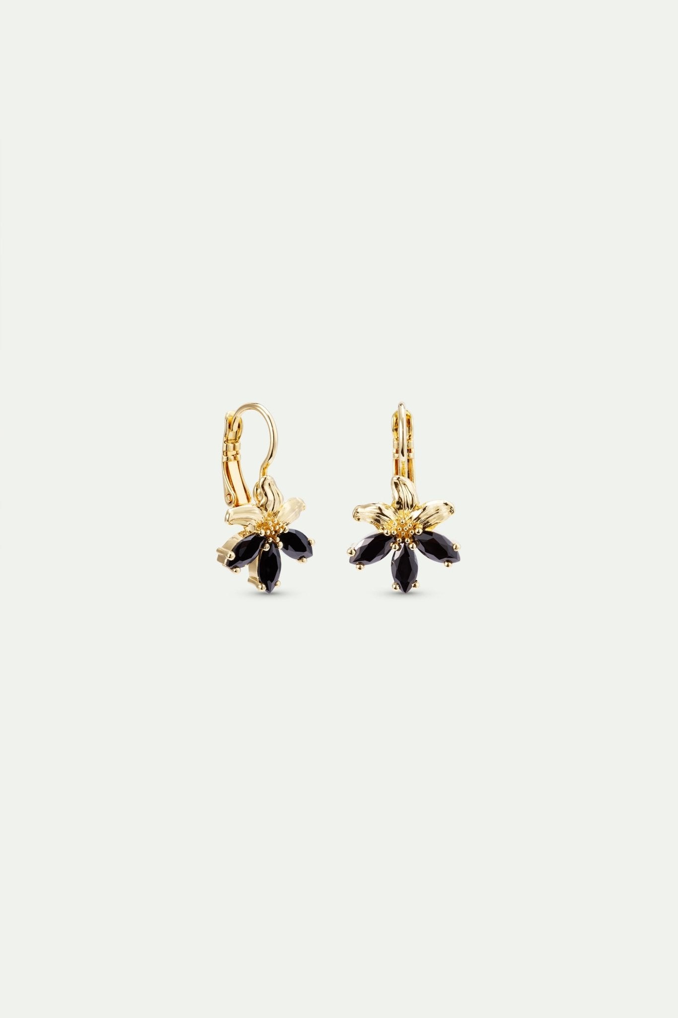 Golden Lily And Black Stone Post Earrings | AXNF1071 - Les Nereides