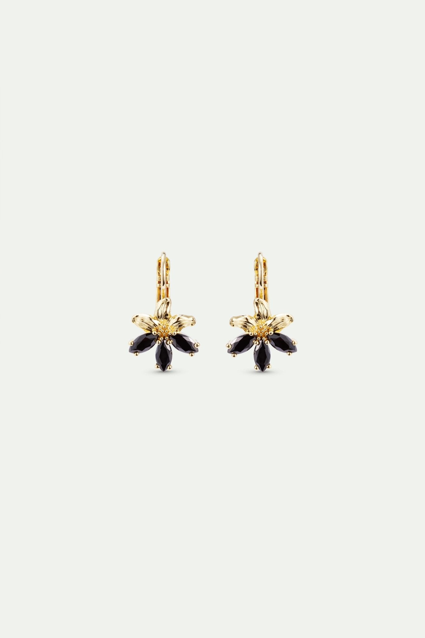 Golden Lily And Black Stone Post Earrings | AXNF1071 - Les Nereides