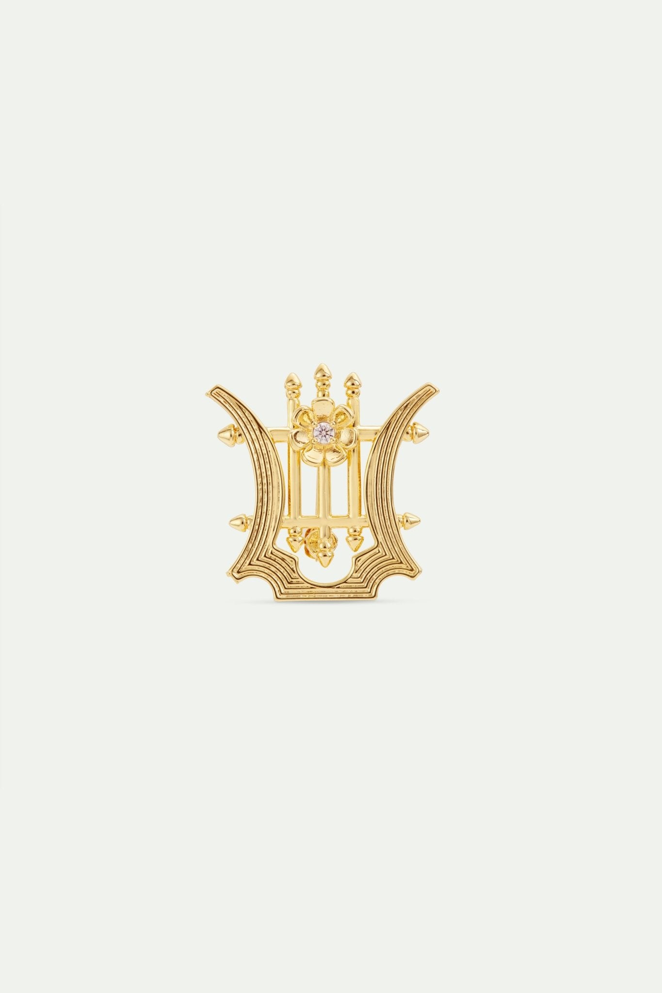 Golden Lyre Brooch With Crystals | AWOP5011 - Les Nereides