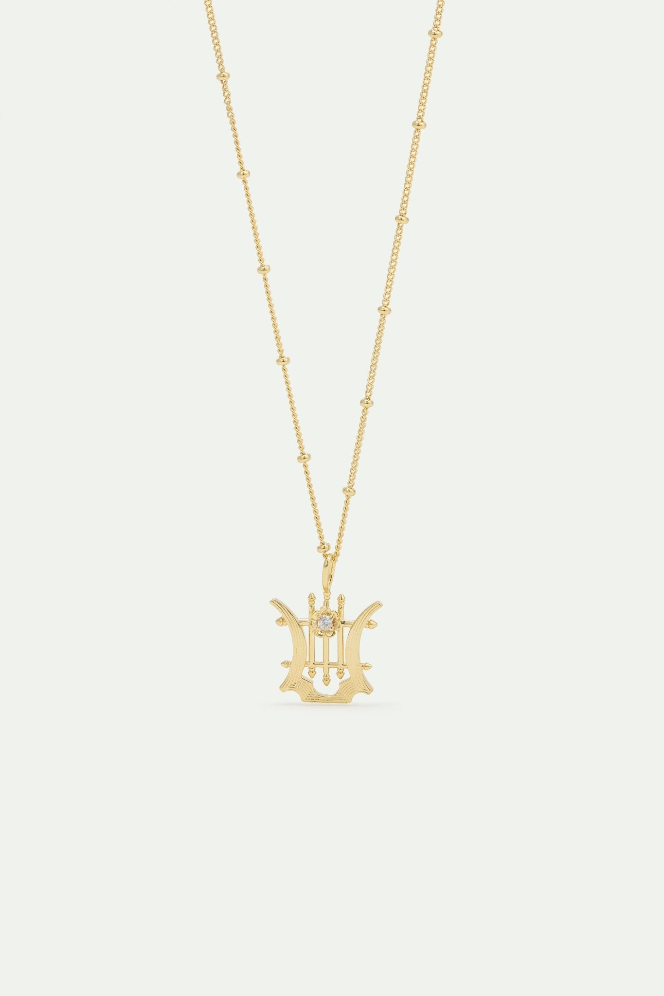Golden Lyre Pendant Necklace | AWOP3011 - Les Nereides
