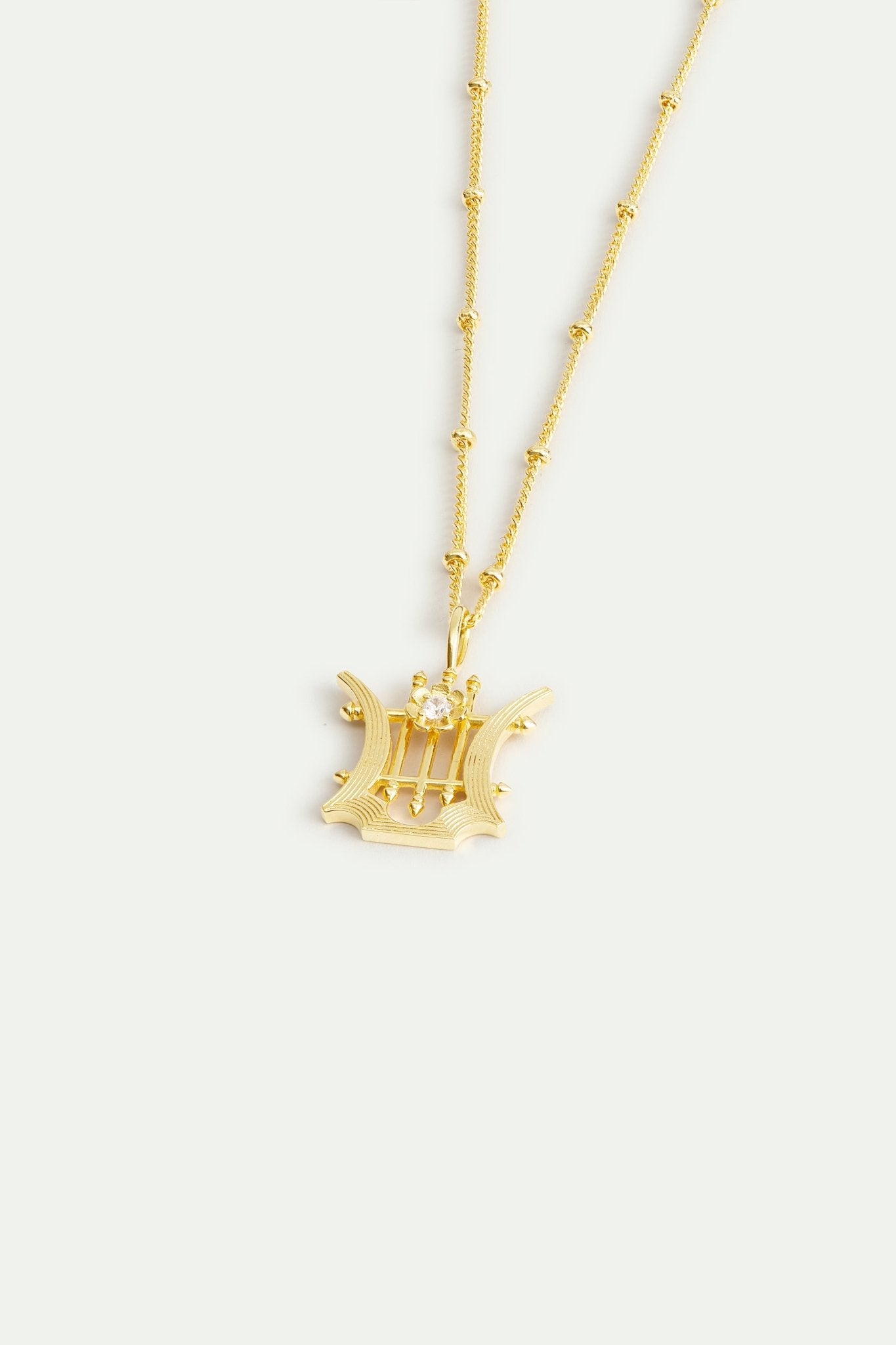 Golden Lyre Pendant Necklace | AWOP3011 - Les Nereides