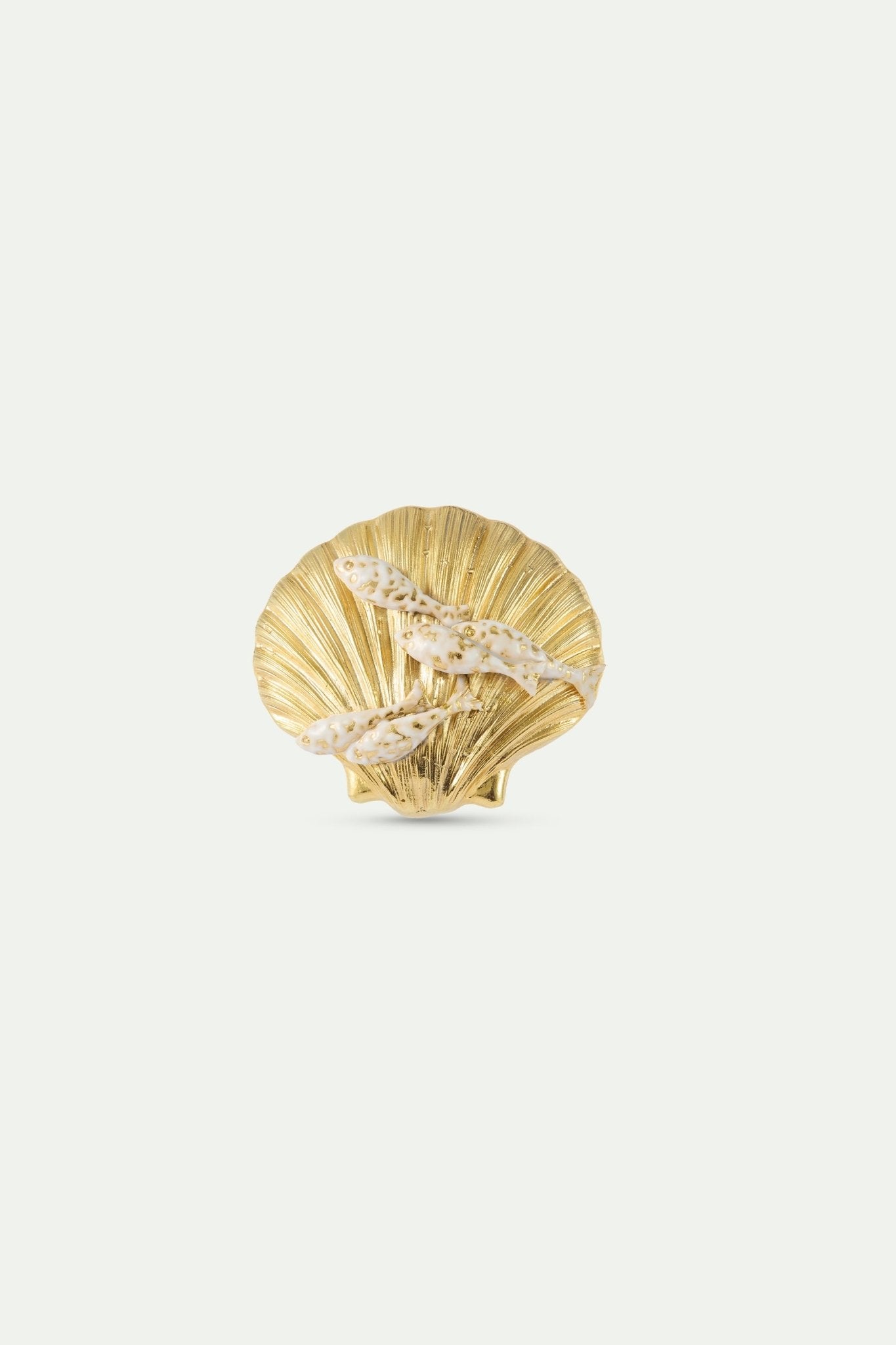 Golden Seashell And White Fish Brooch | AXMO5011 - Les Nereides