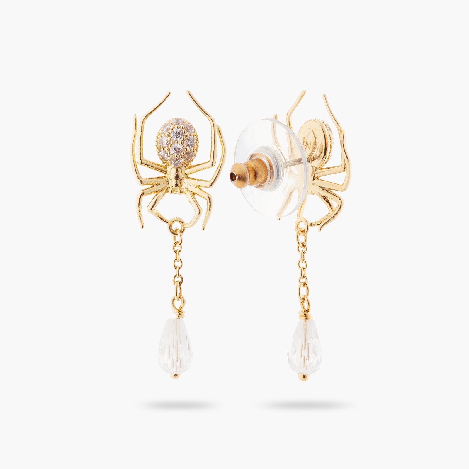 Golden Spider And Cut Crystal Dangling Earrings | ATNF1011 - Les Nereides