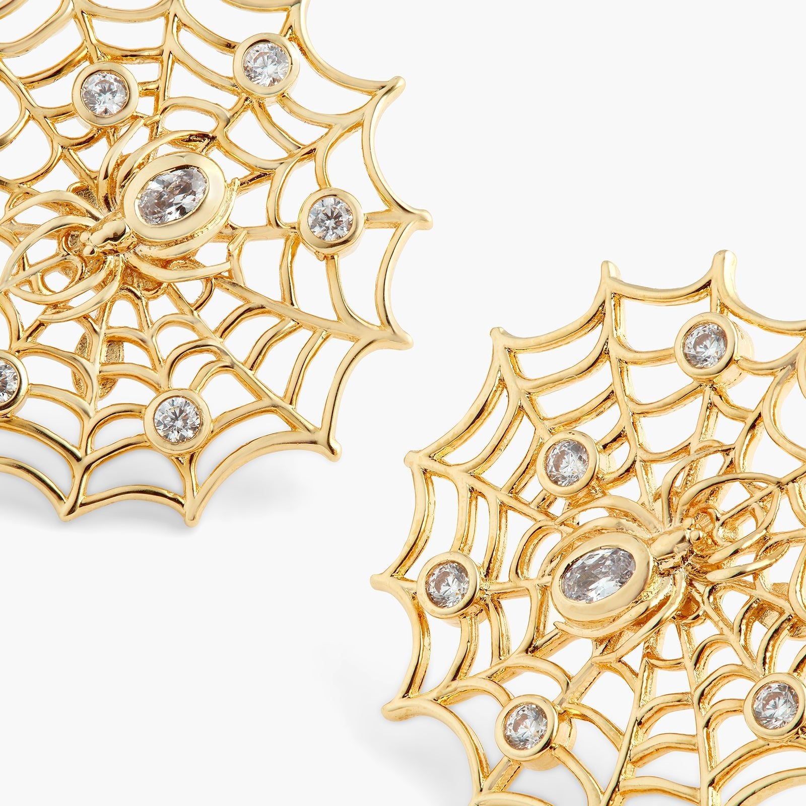Golden Spider'S Web And Crystal Earrings | ATNF1021 - Les Nereides