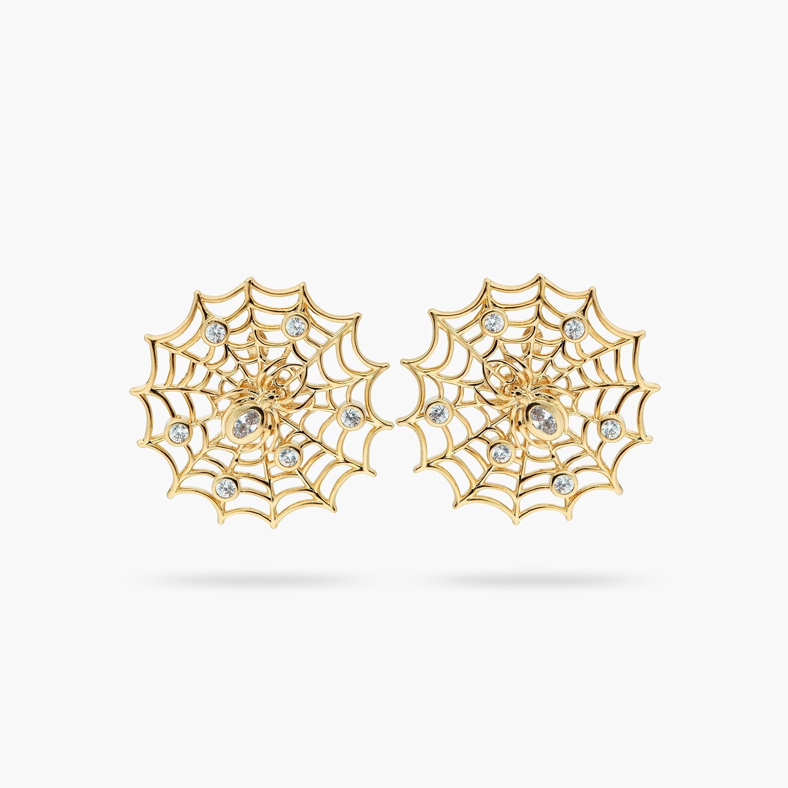 Golden Spider'S Web And Crystal Earrings | ATNF1021 - Les Nereides
