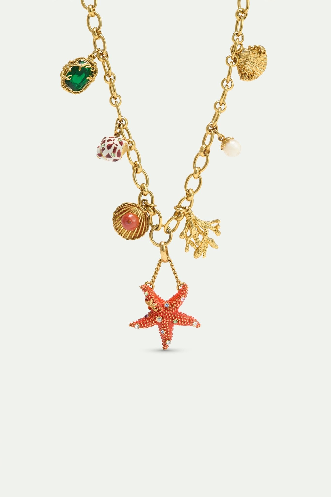 Golden Starfish Necklace With Shell Pendants | AXMO3051 - Les Nereides