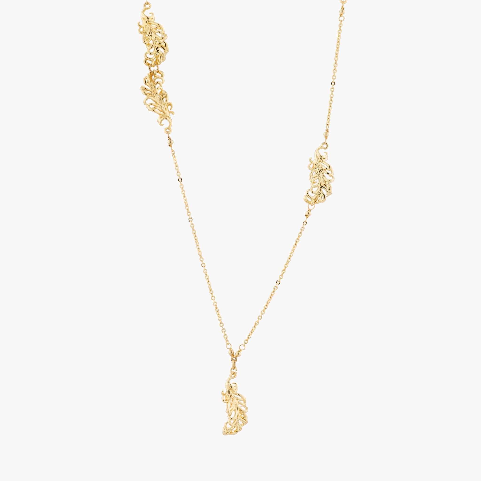 Golden Swan Feathers Long Necklace | AKCY306 - Les Nereides
