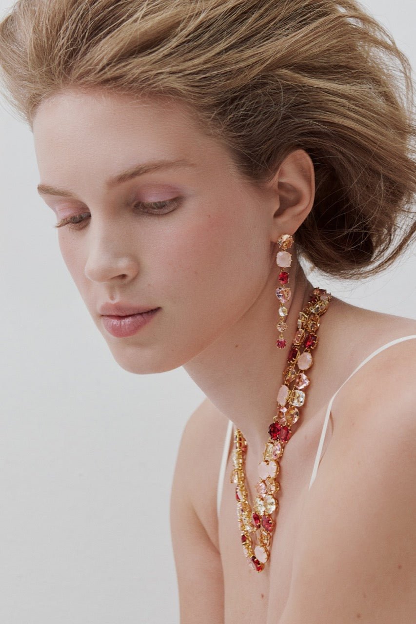 Gradient Pink Diamantine Dangle Earrings | AWLD1211 - Les Nereides