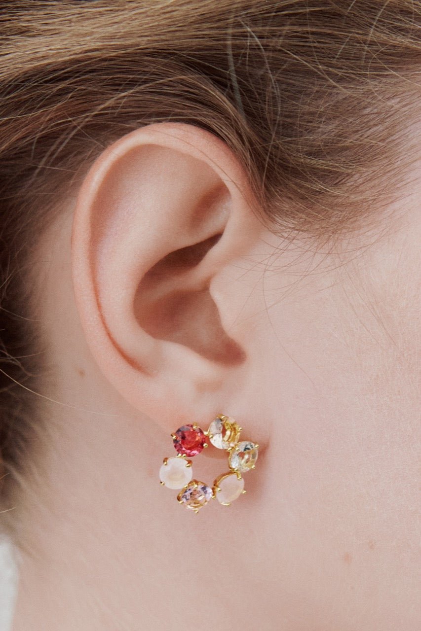 Gradient Pink Diamantine Six Stone Earrings | AWLD1421 - Les Nereides
