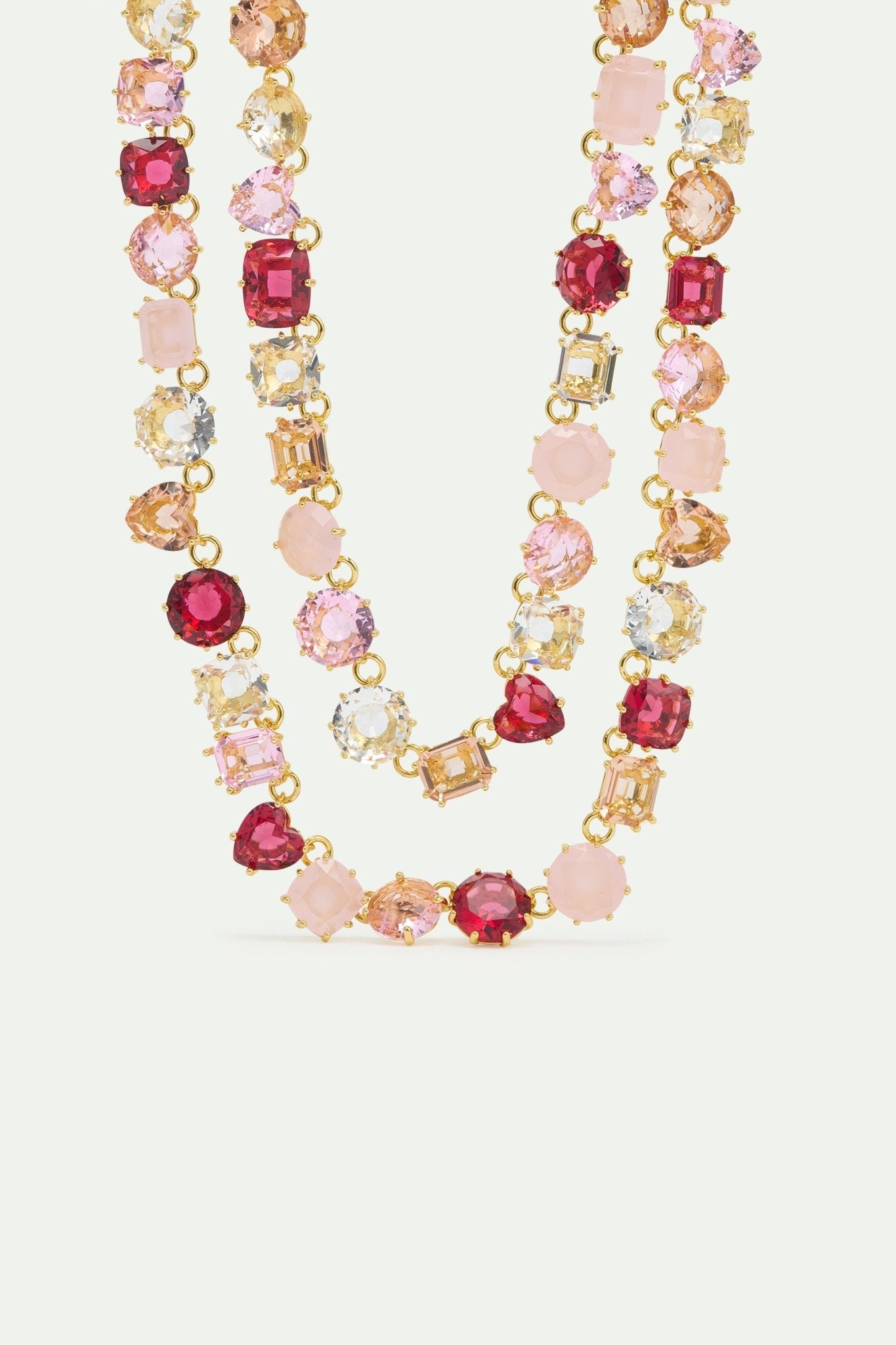 Gradient Pink Diamantine Statement Double Row Necklace | AWLD3551 - Les Nereides