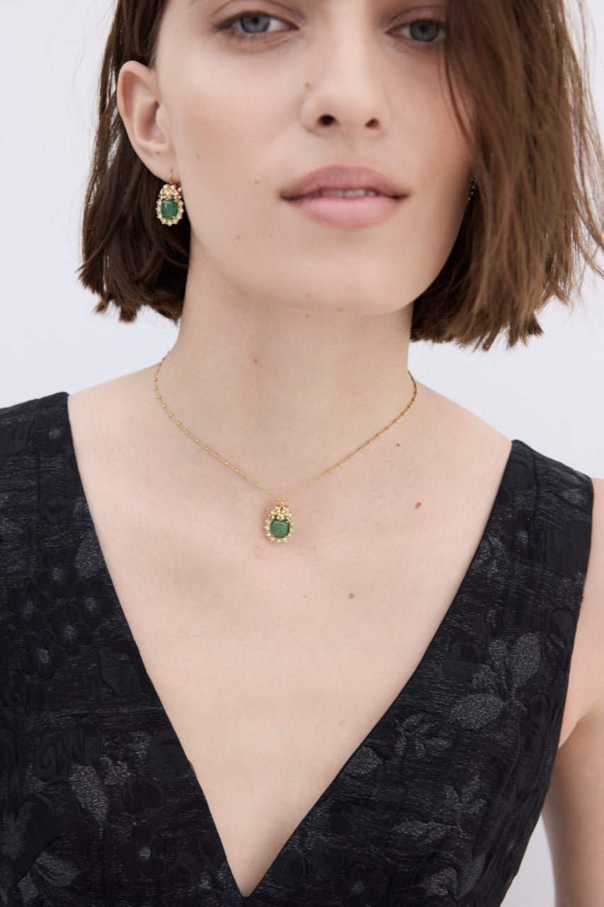 Green Aventurine, Skulls and Crystal Pendant Necklace | AYVA3031 - Les Nereides