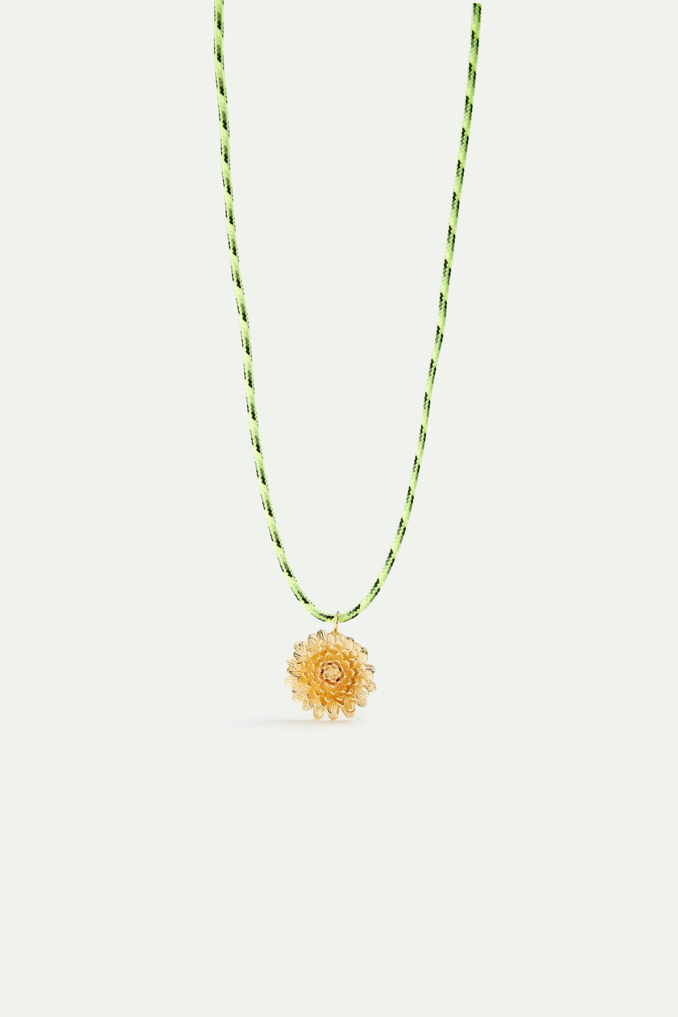 Green cord and golden dandelion necklace | AVNF3071 - Les Nereides