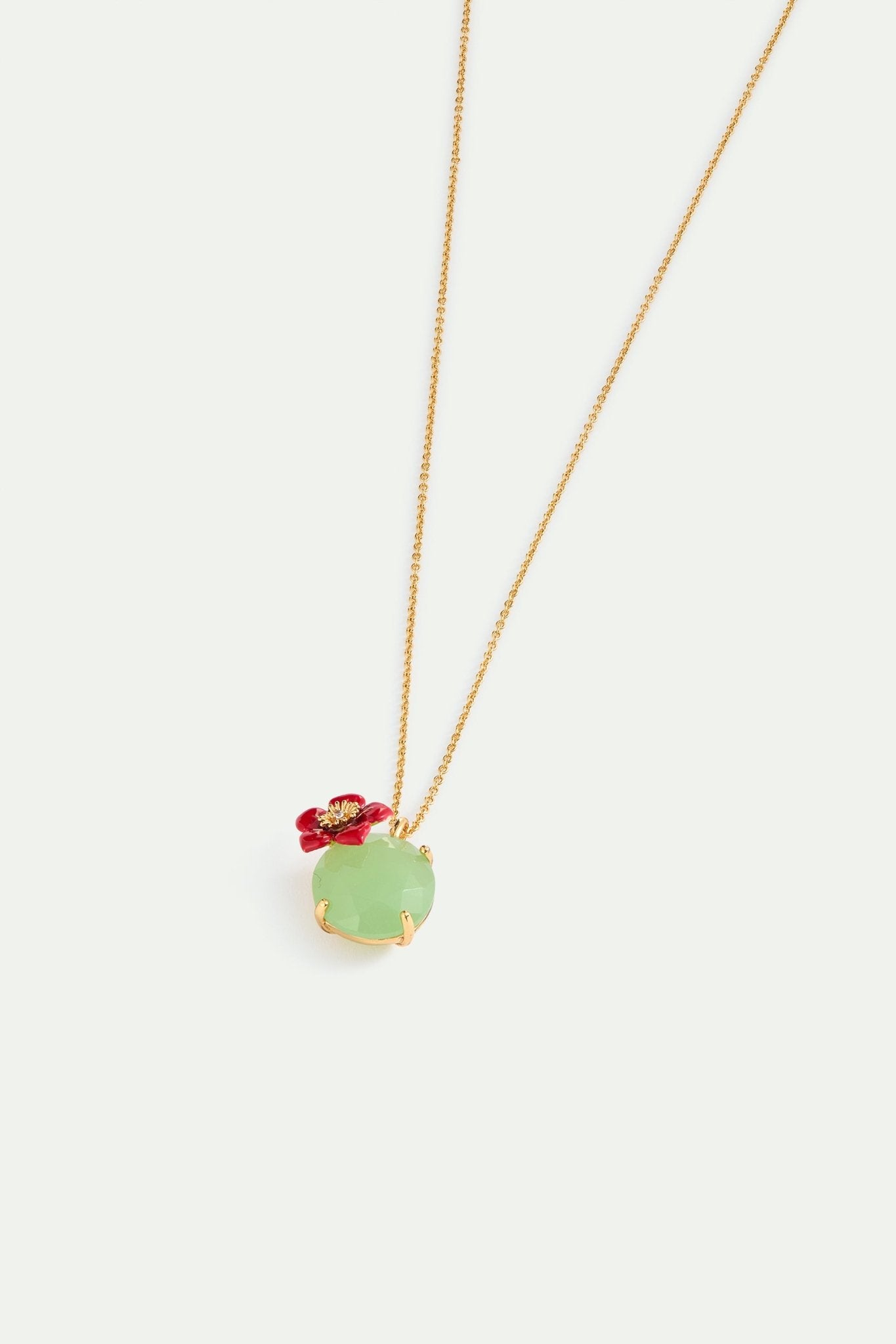 Green Round Stone And Plum Blossom Pendant Necklace | AYFJ3021 - Les Nereides Paris