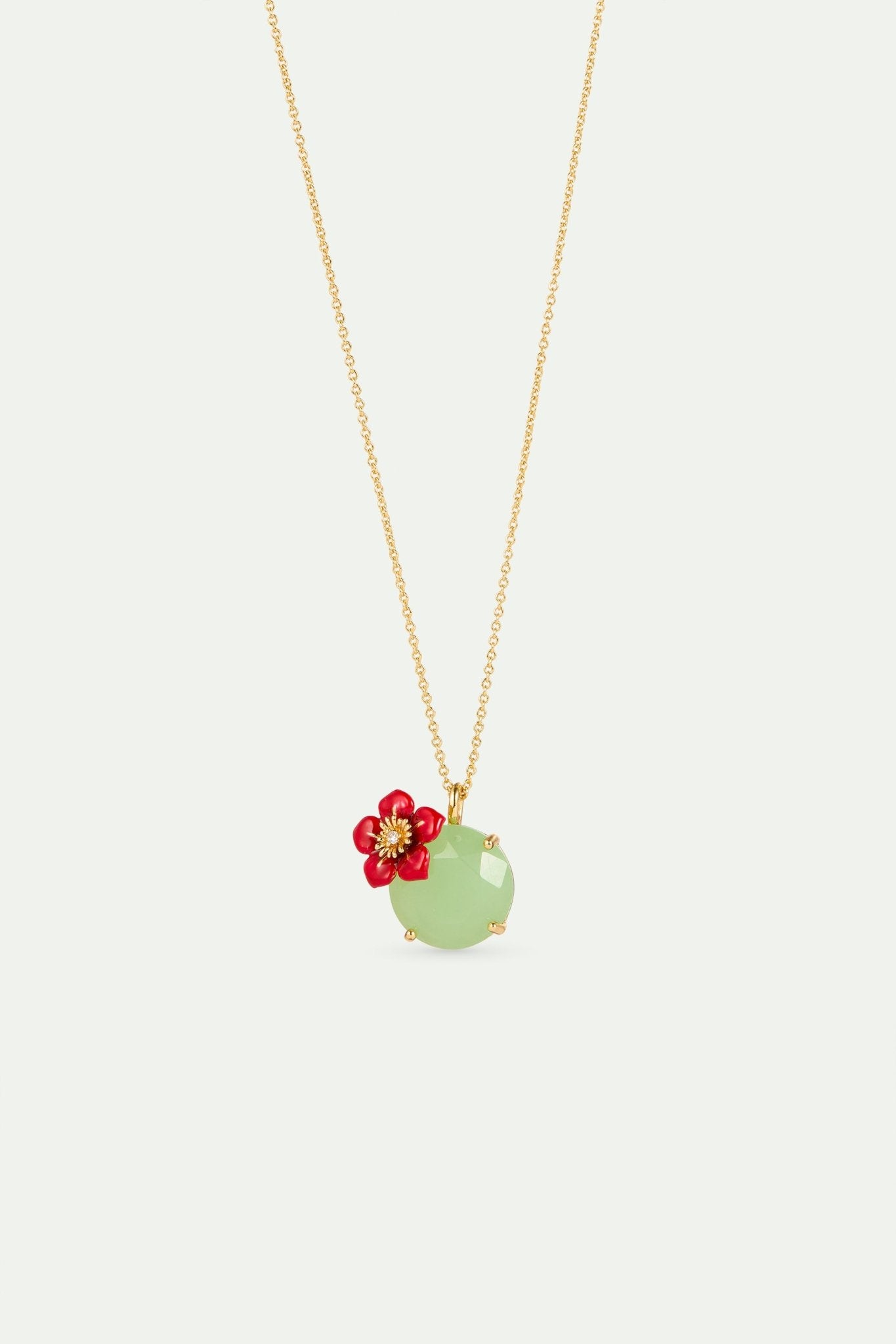 Green Round Stone And Plum Blossom Pendant Necklace | AYFJ3021 - Les Nereides Paris