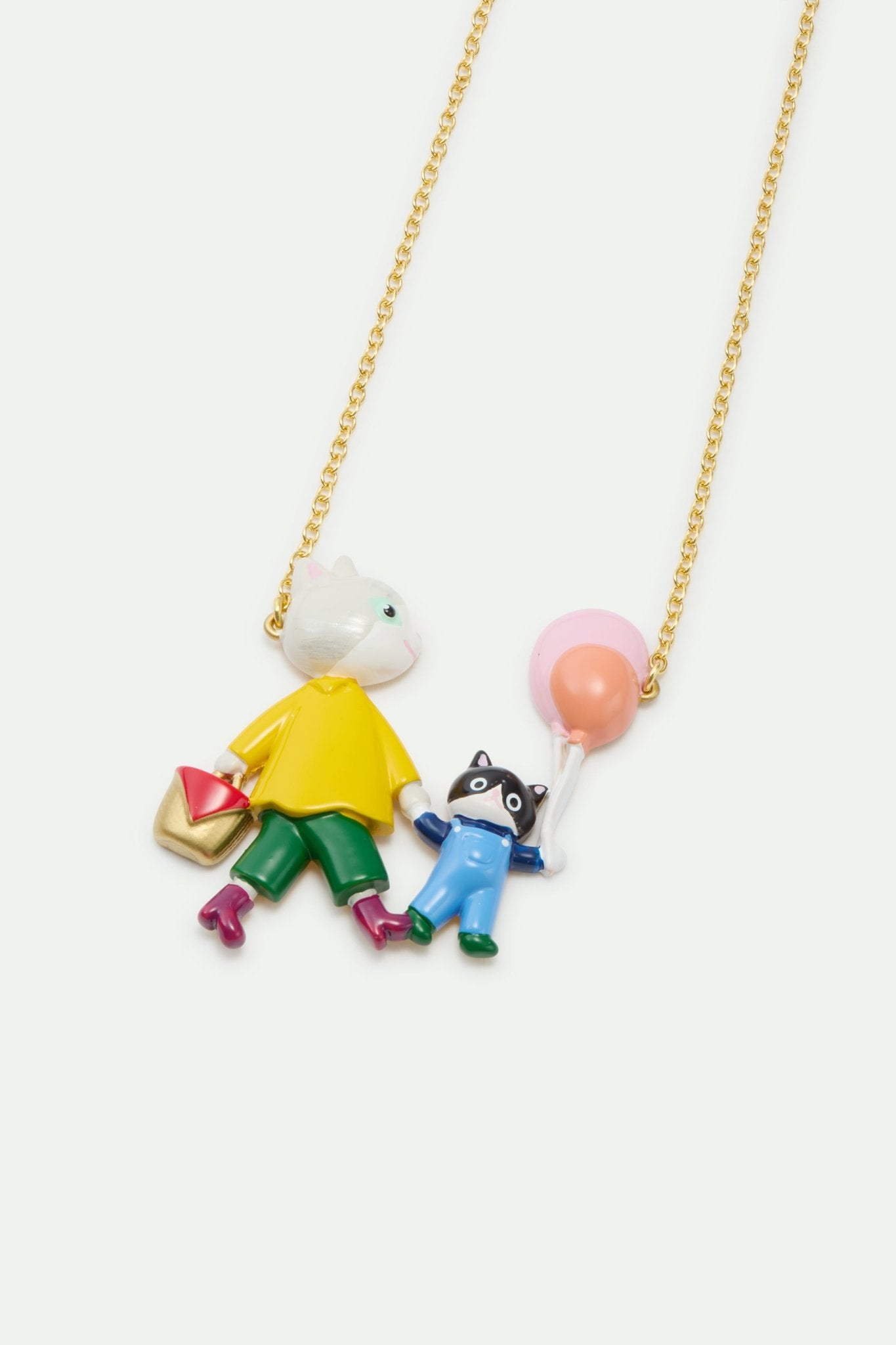 Grey cat and black kitten statement necklace | AVHP3091 - Les Nereides