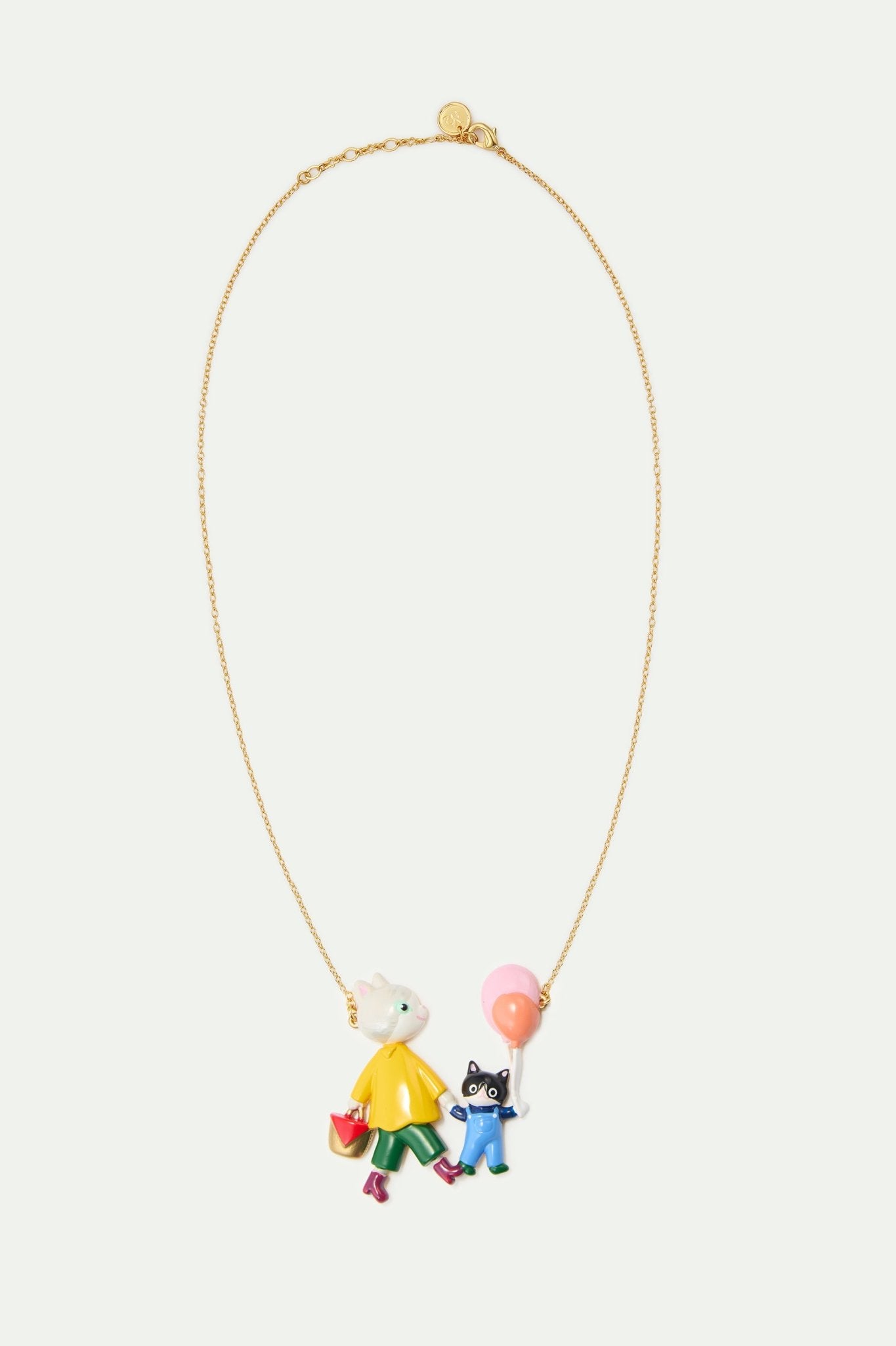Grey cat and black kitten statement necklace | AVHP3091 - Les Nereides