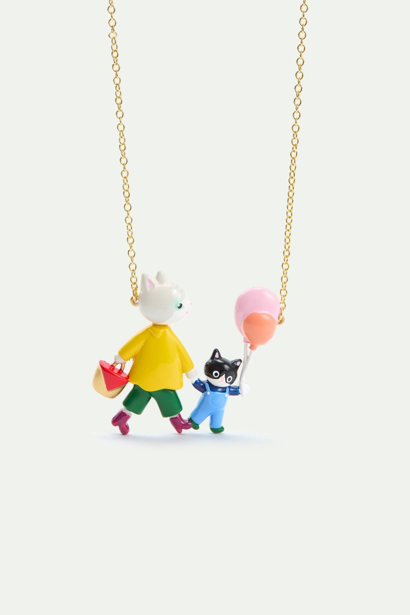 Grey cat and black kitten statement necklace | AVHP3091 - Les Nereides