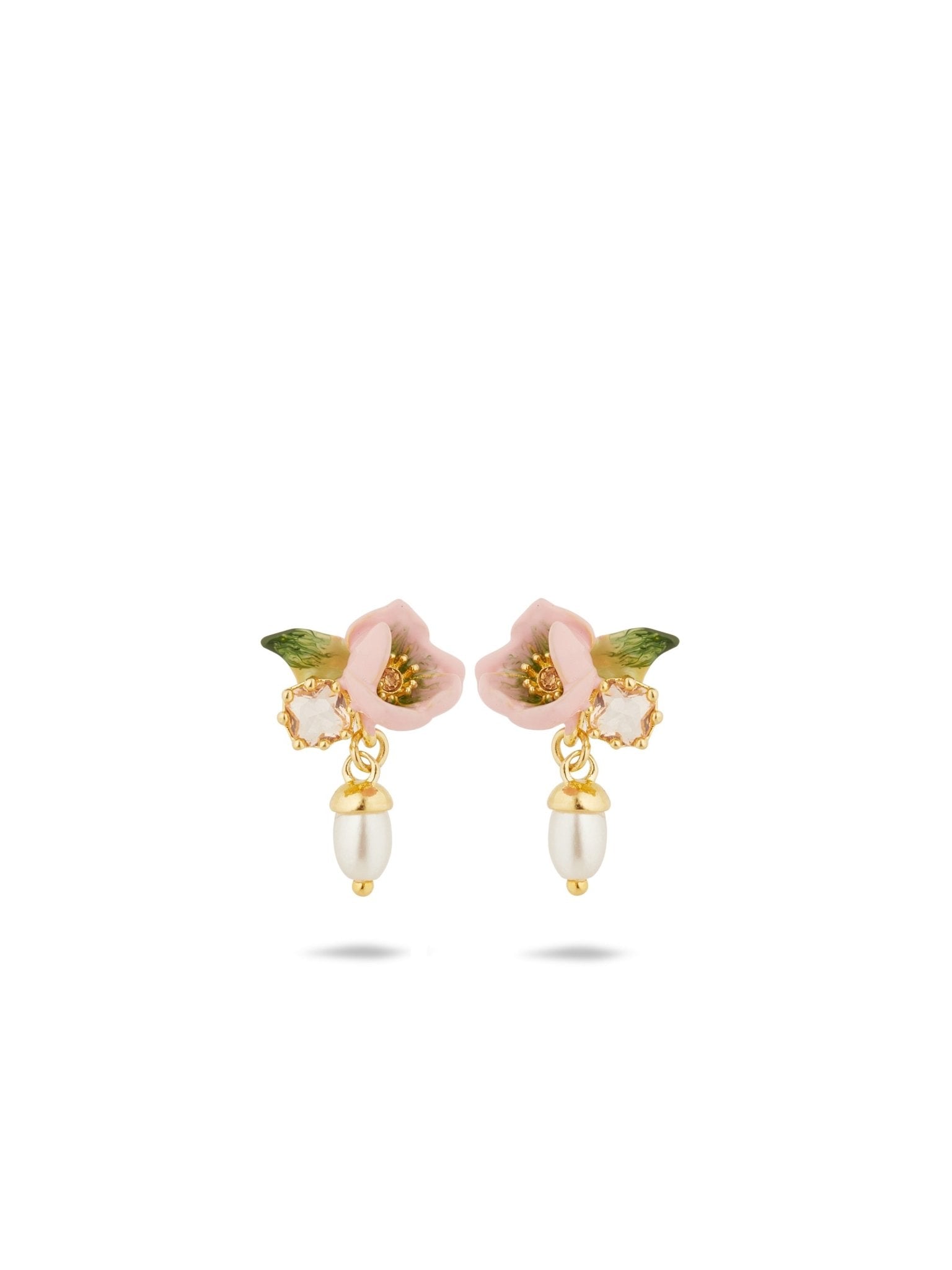 Hellebore Christmas Rose & Crystal Pearl Earrings | AUVH1051 - Les Nereides