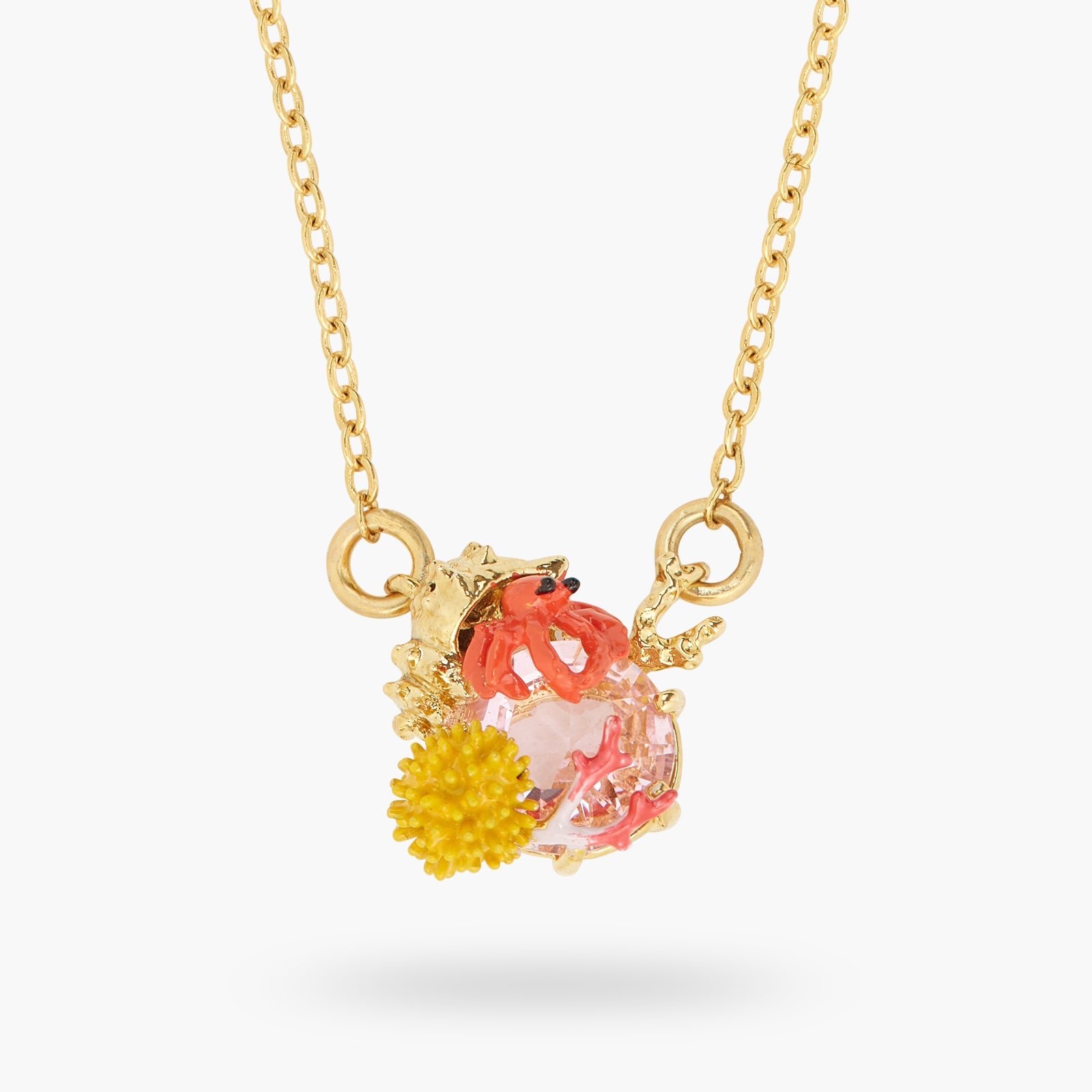Hermit Crab And Light Pink Cut Crystal Stone Pendant Necklace | ATPR3041 - Les Nereides
