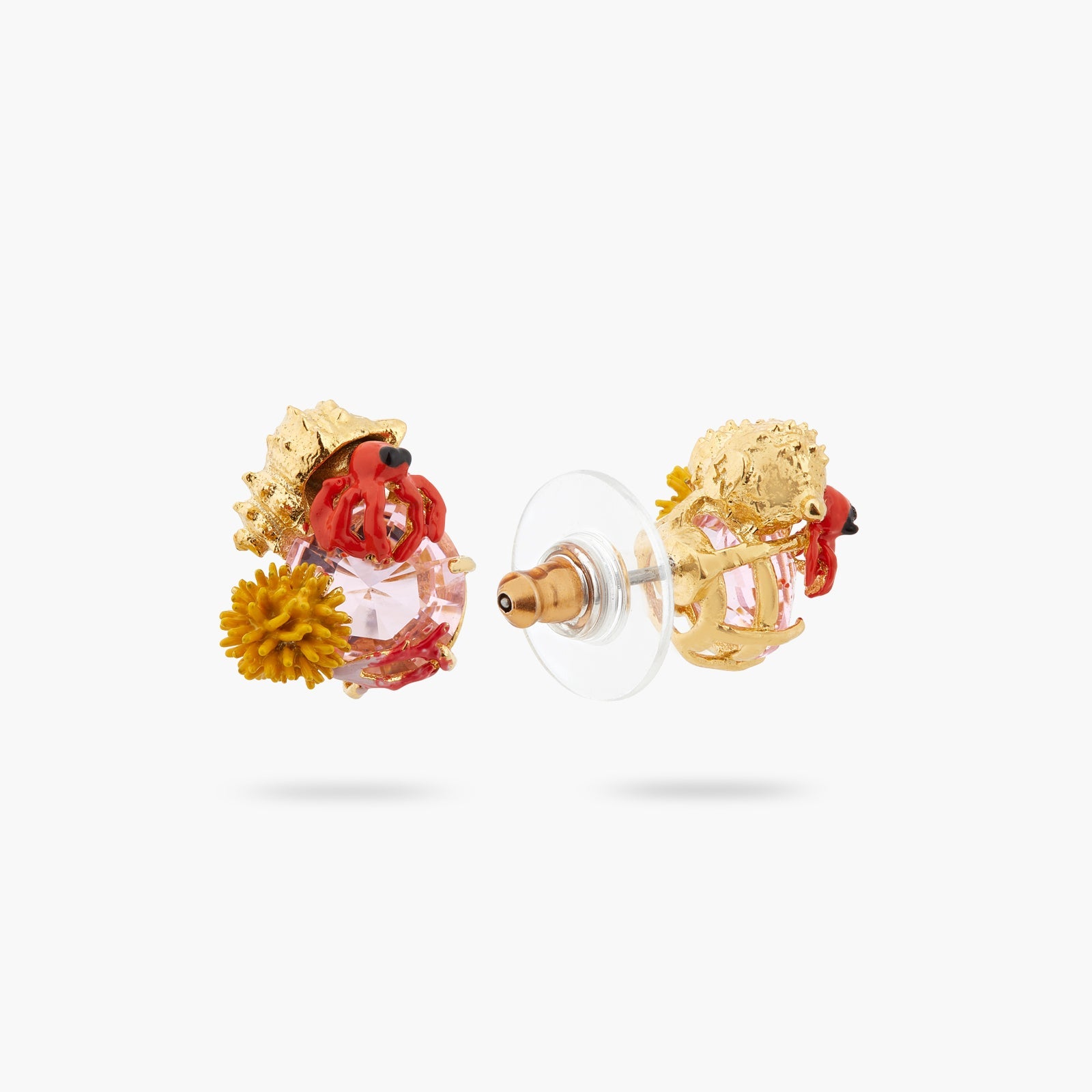 Hermit Crab And Light Pink Cut Crystal Stone Sleeper Earrings | ATPR1051 - Les Nereides