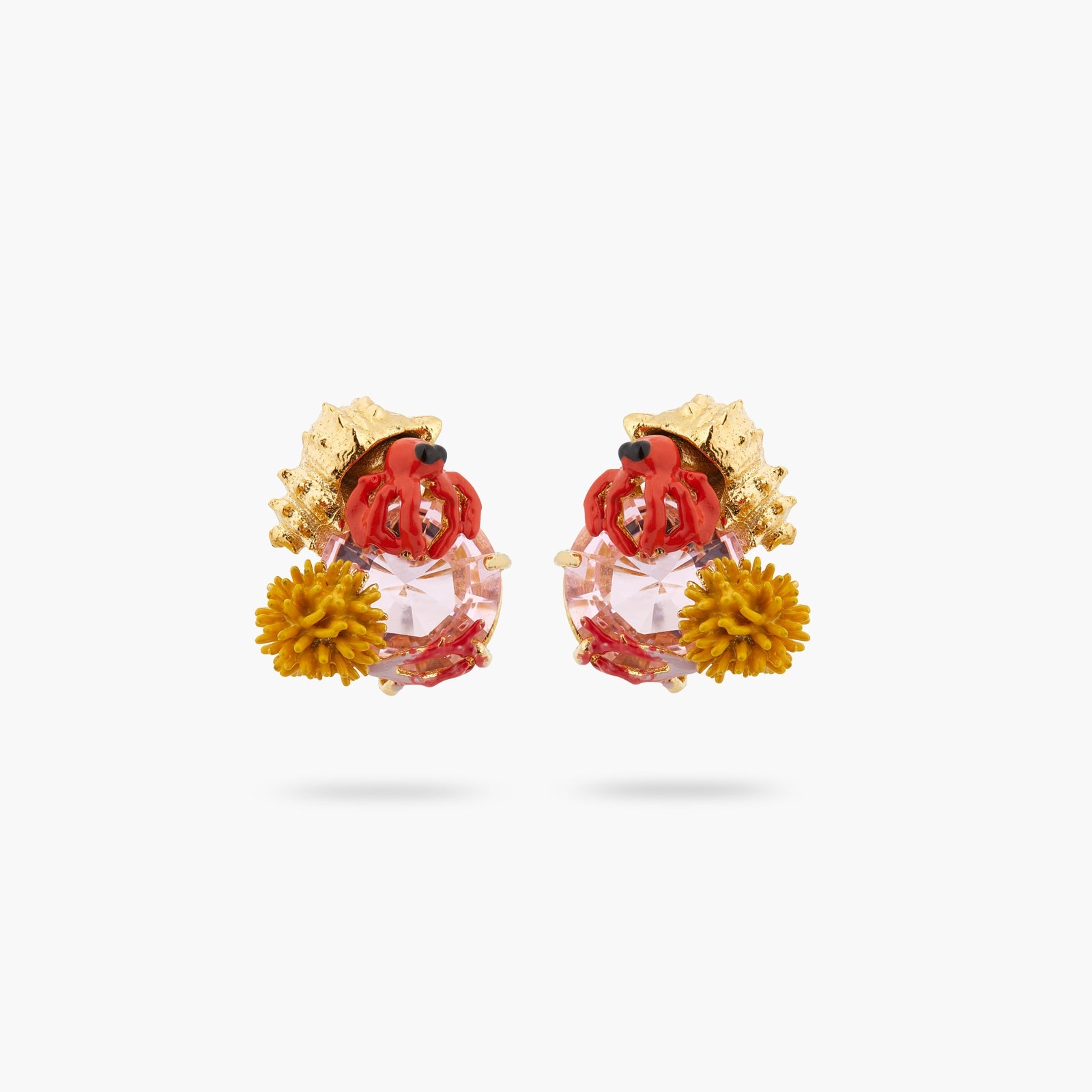 Hermit Crab And Light Pink Cut Crystal Stone Sleeper Earrings | ATPR1051 - Les Nereides