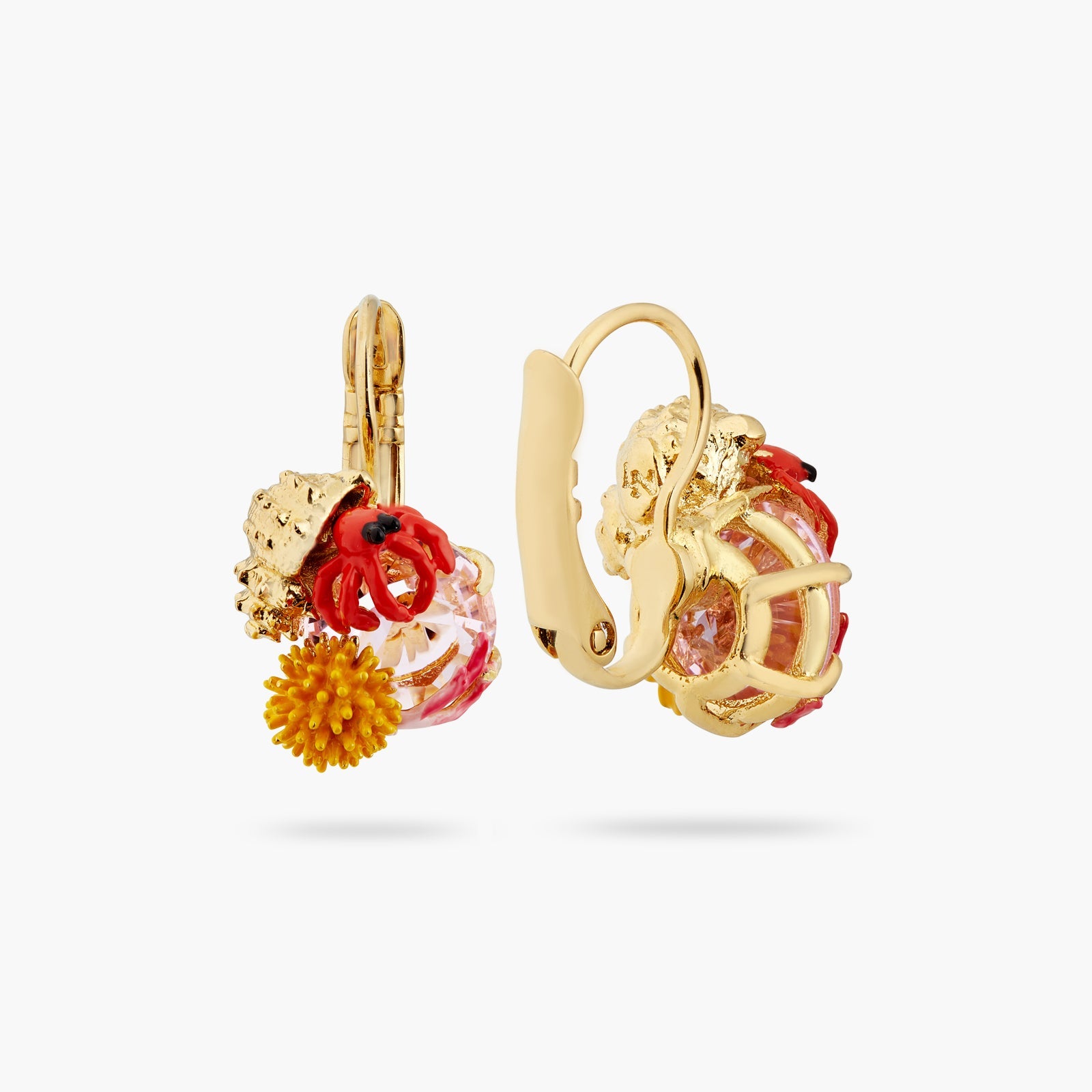 Hermit Crab And Light Pink Cut Crystal Stone Sleeper Earrings | ATPR1051 - Les Nereides