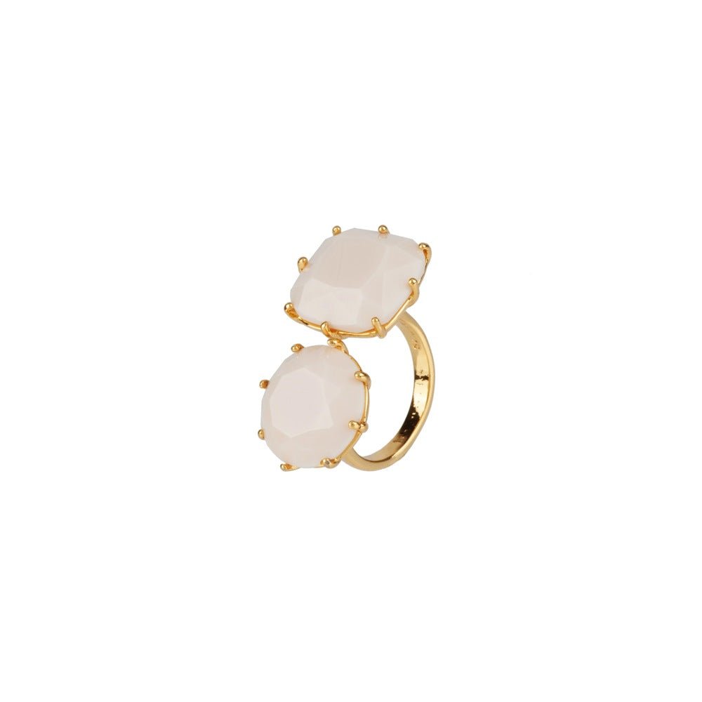 La Diamantine 2 Big Stones Beige Rose Rings | ADLD611/11 - Les Nereides