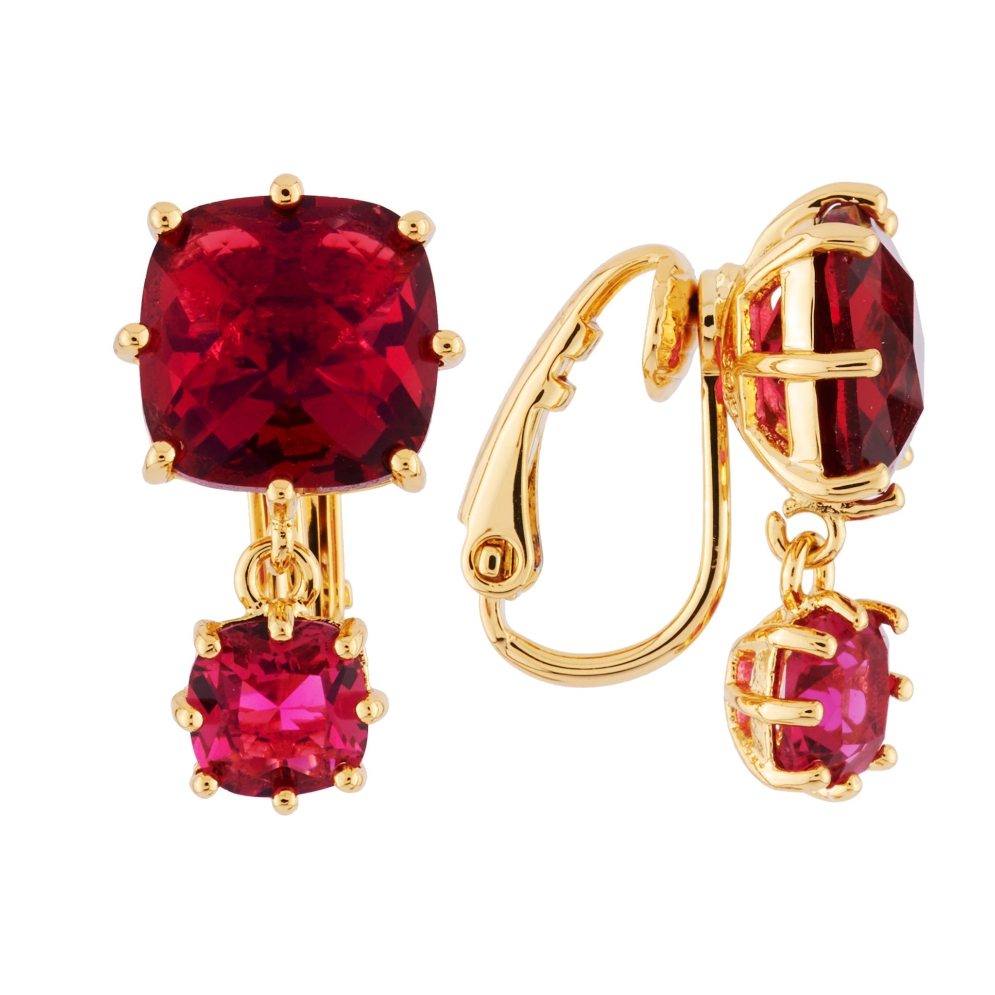 La Diamantine 2 Square Stones Grenadine Earrings | AHLD138C/2 - Les Nereides