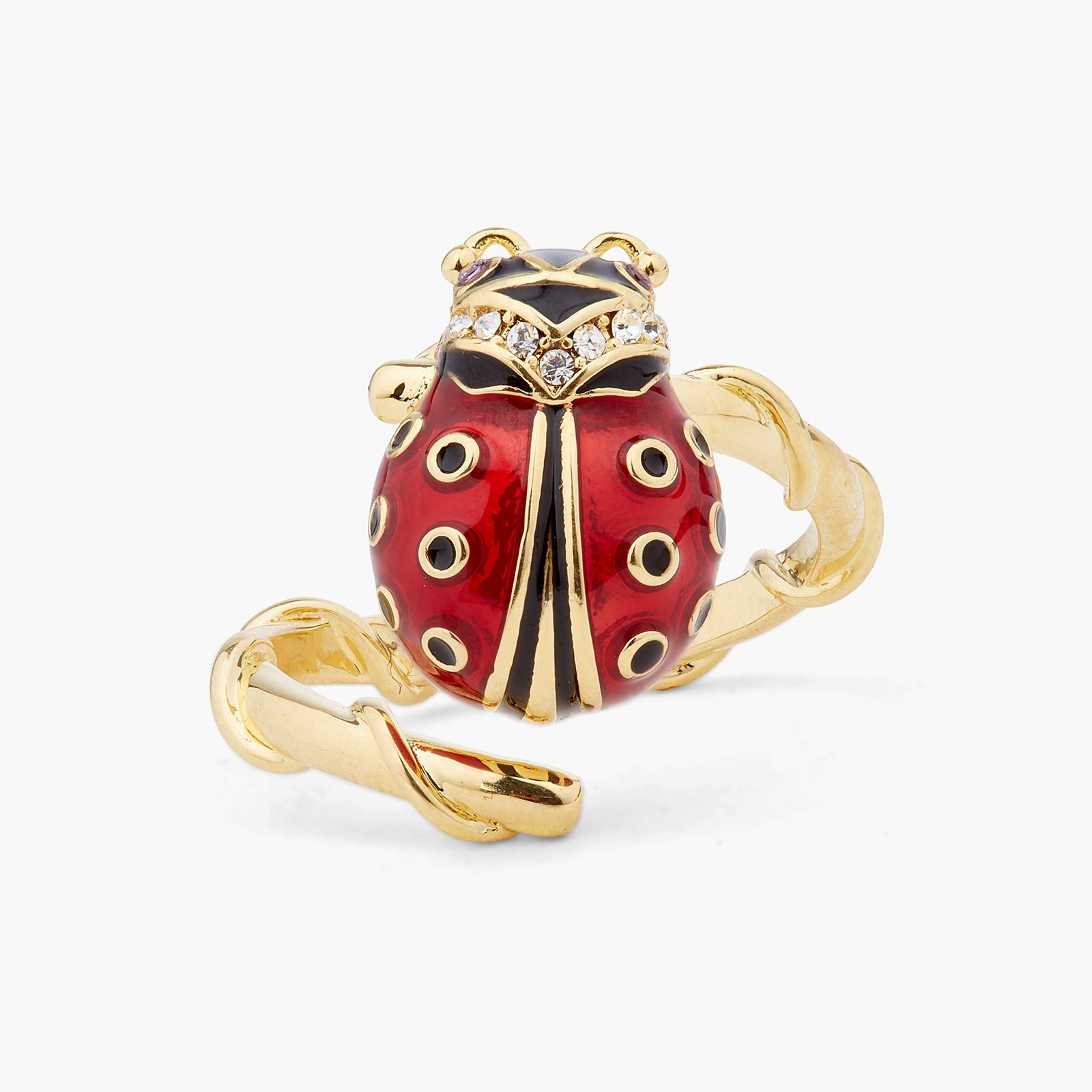 Ladybird And Faceted Crystal Adjustable Ring | ARAM6011 - Les Nereides