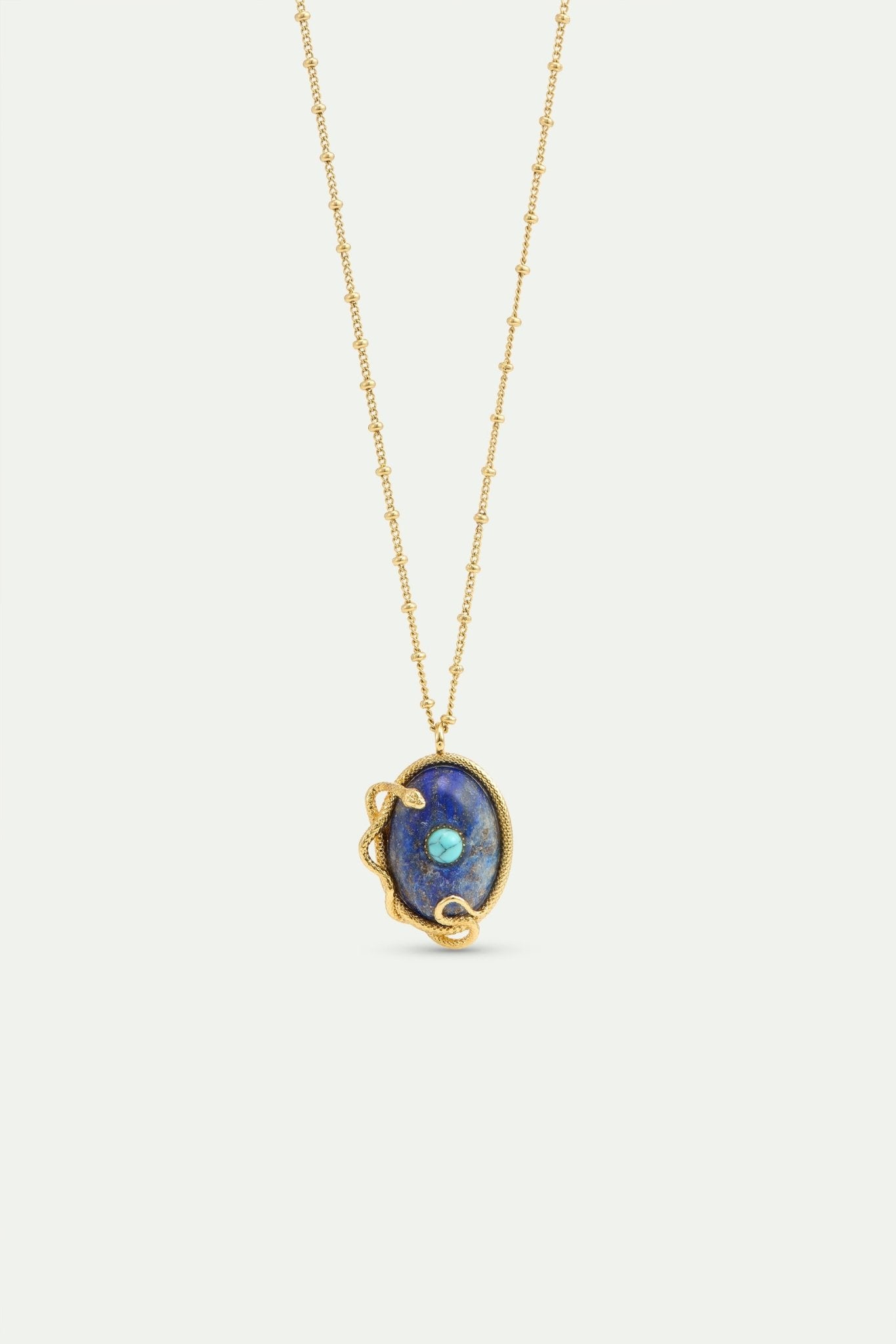 Lapis Lazuli, Turquoise and Gold Snake Pendant Necklace | AYVA3061 - Les Nereides
