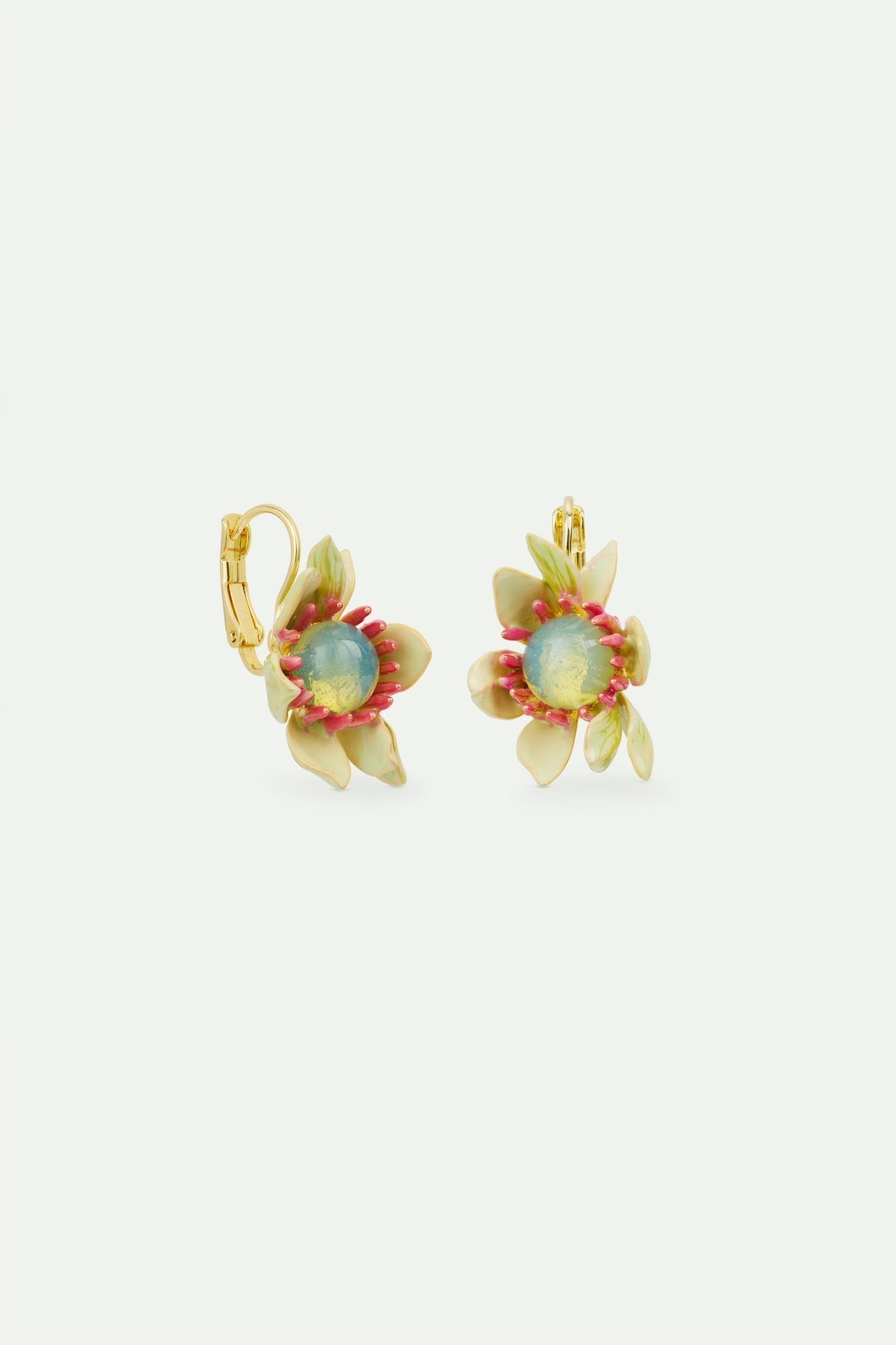 Large magnolia flower and blue cabochon earrings | AVFA1061 - Les Nereides