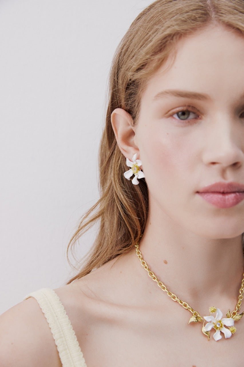 Large White Clematis Flower Earrings | AWNF1011 - Les Nereides