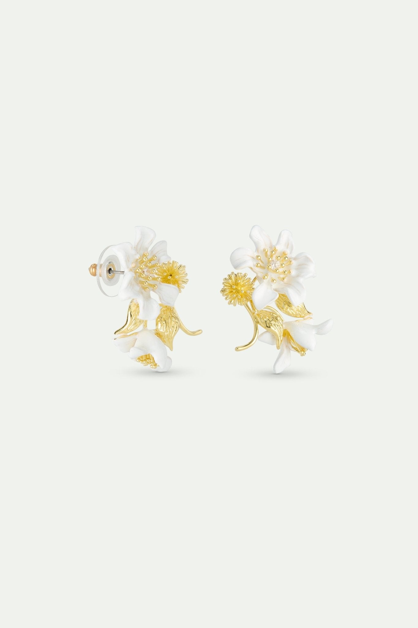 Large White Clematis, Laurel And Japanese Kerria Earrings | AWNF1021 - Les Nereides