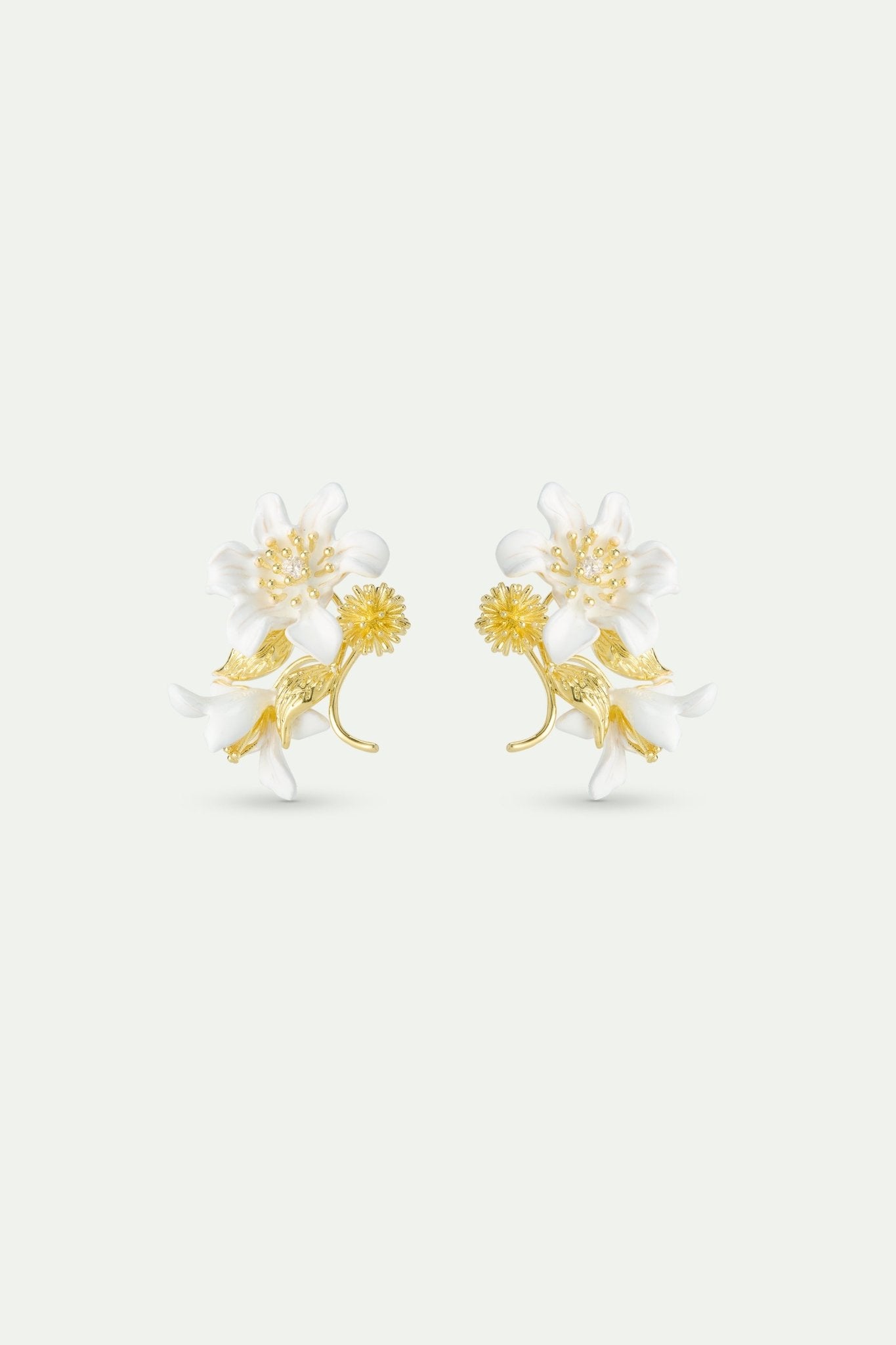 Large White Clematis, Laurel And Japanese Kerria Earrings | AWNF1021 - Les Nereides
